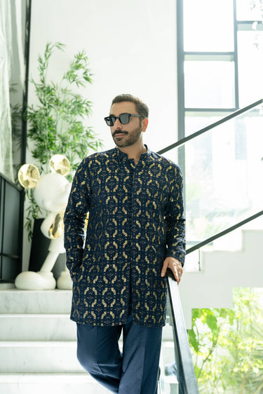 Jhalke zareen - Navy blue Kurta pajama Humayunalamgir