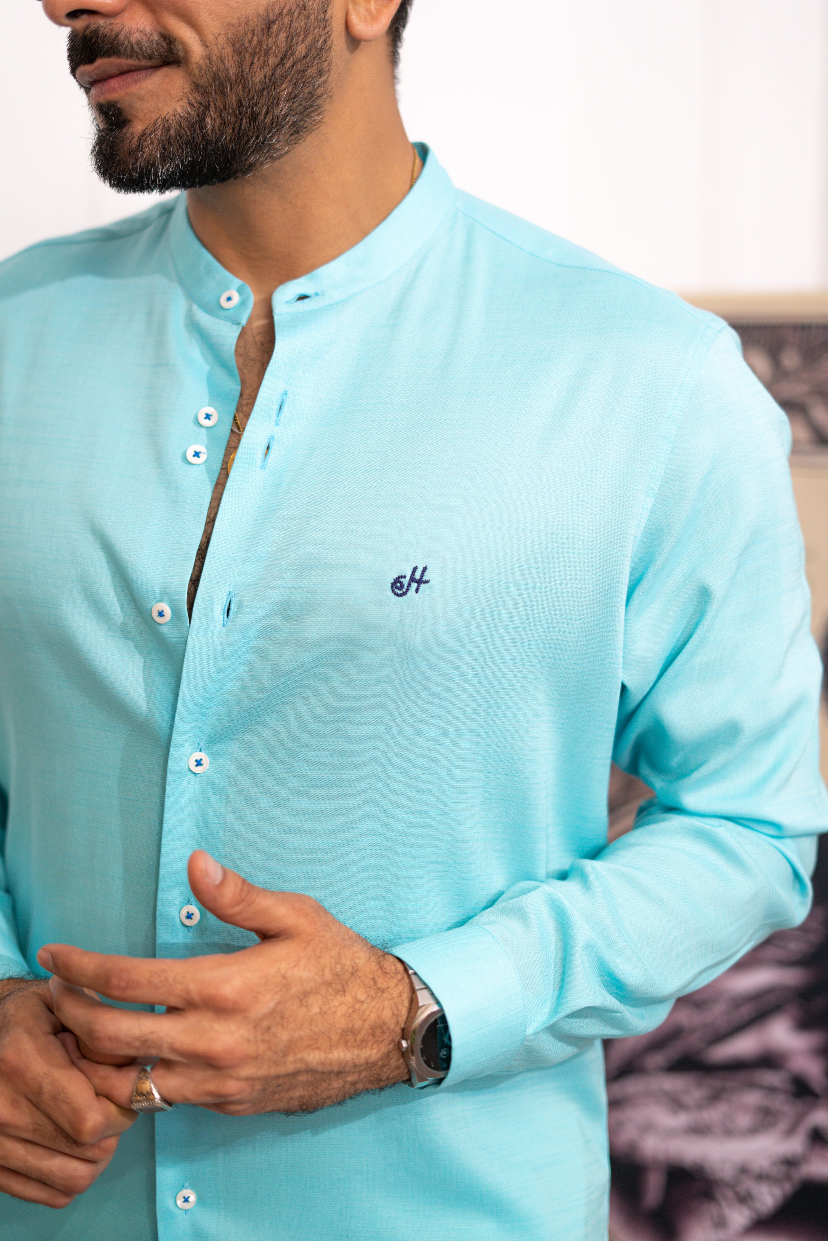 Aqua linen Shirt