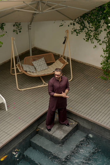 BURGUNDY KURTA FARSHI PAJAMA Humayunalamgir