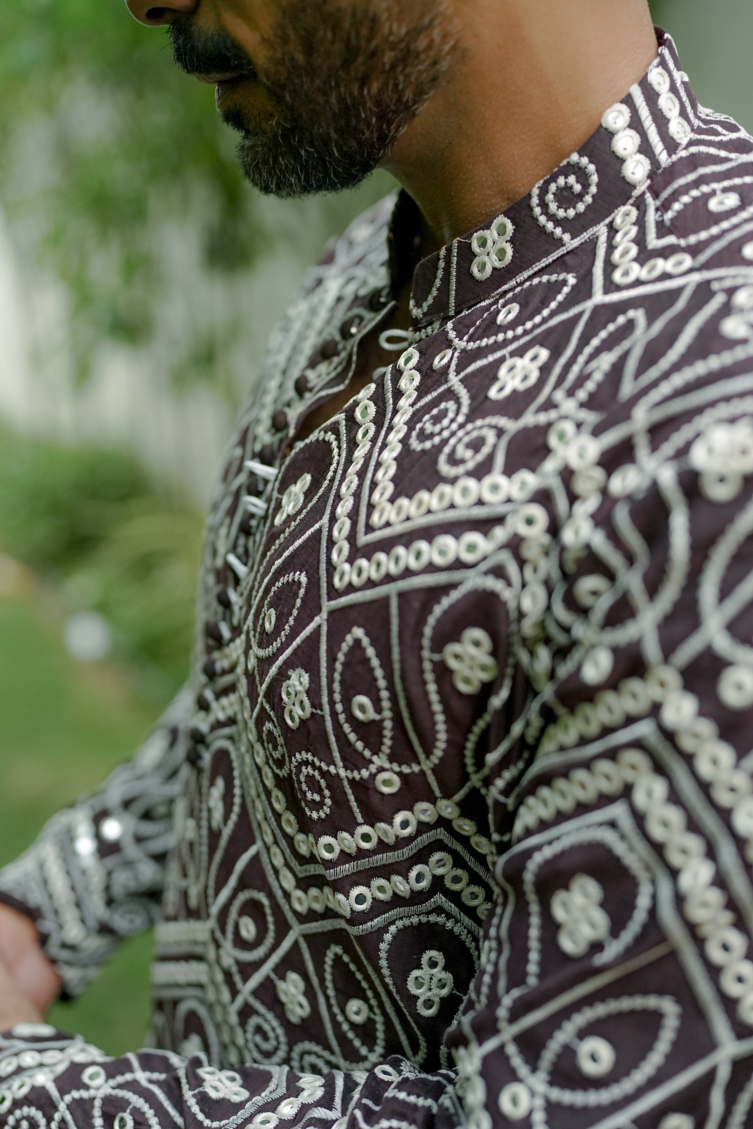 NAQOOSH – DARK BROWN KURTA PAJAMA Humayunalamgir