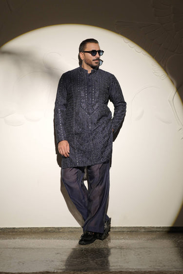 SHEESH – POSH NAVY BLUE KURTA PAJAMA Humayunalamgir