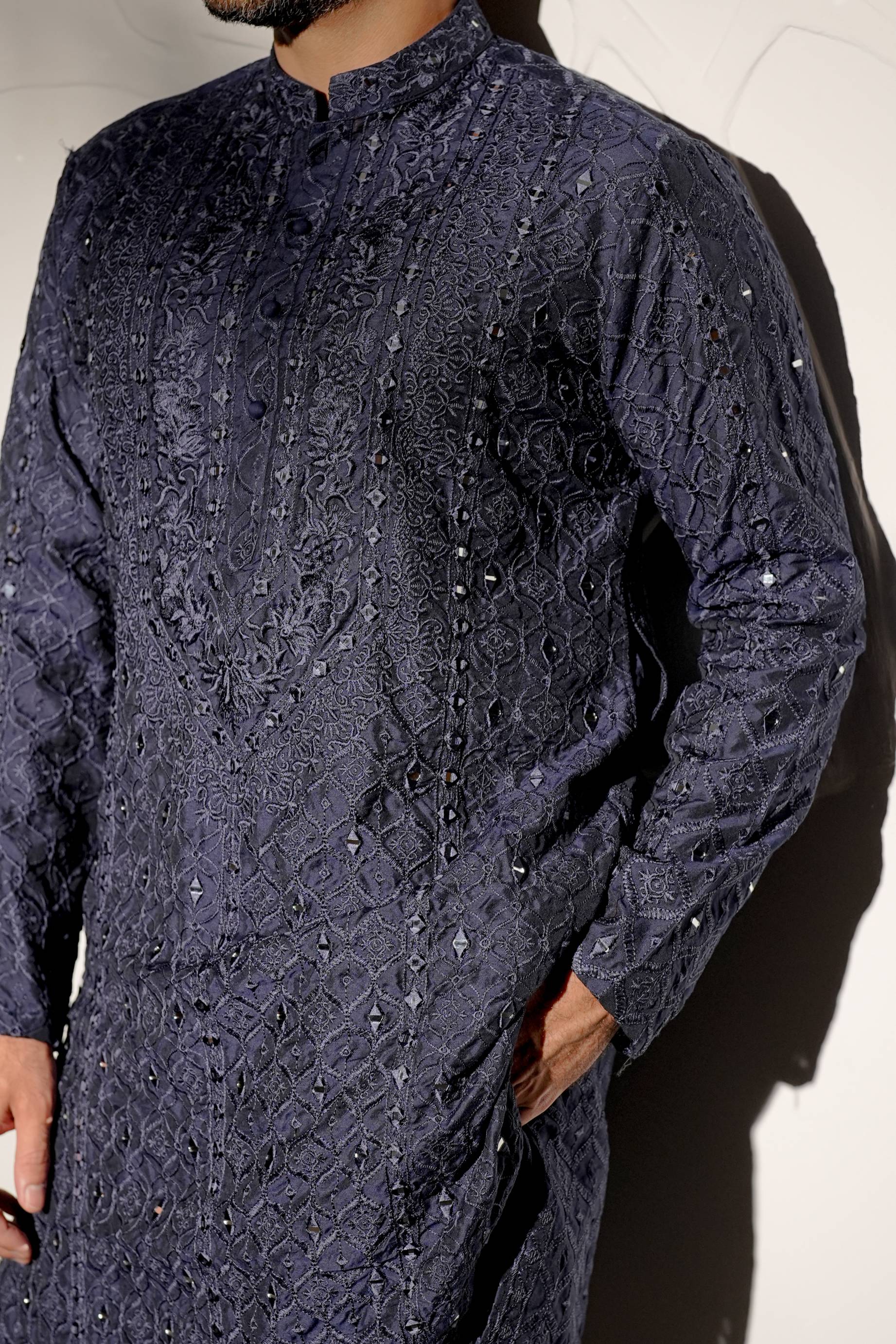 SHEESH – POSH NAVY BLUE KURTA PAJAMA Humayunalamgir
