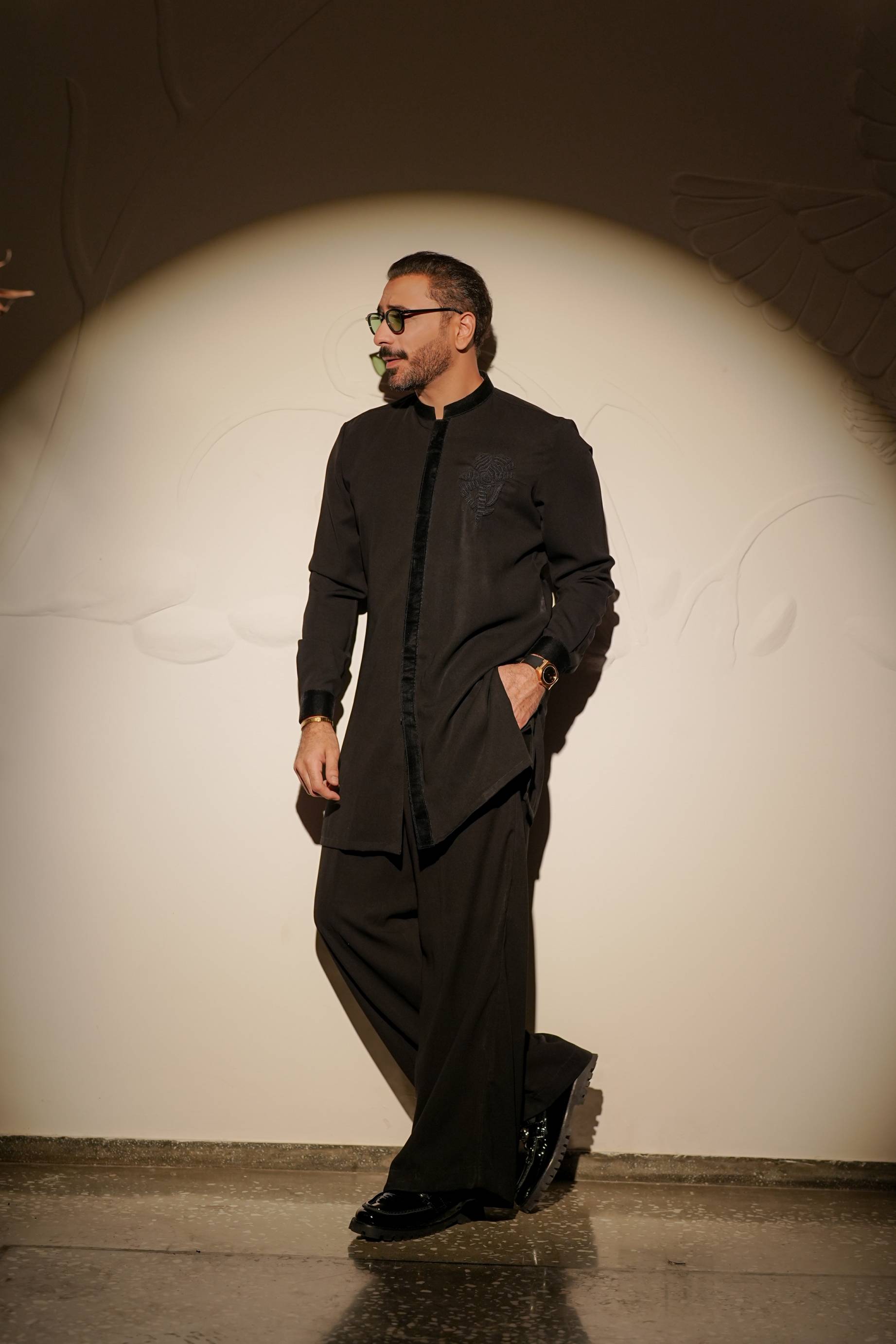 BLACK ARMANI KURTA FARSHI PAJAMA Humayunalamgir