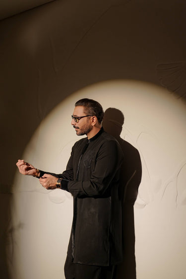 BLACK ARMANI KURTA PAJAMA Humayunalamgir