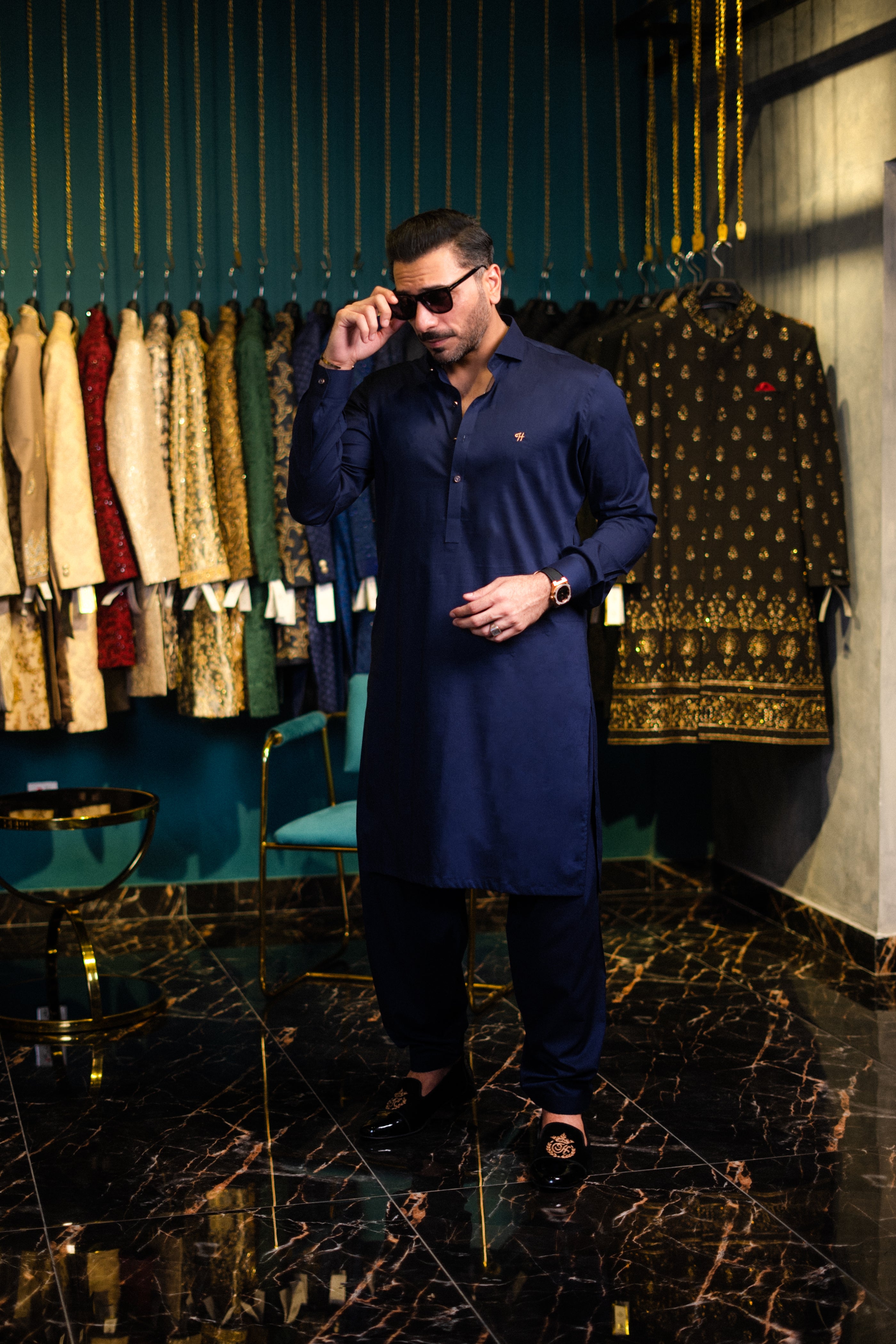 NAVY BLUE EGYPTION COTTON Humayun Alamgir