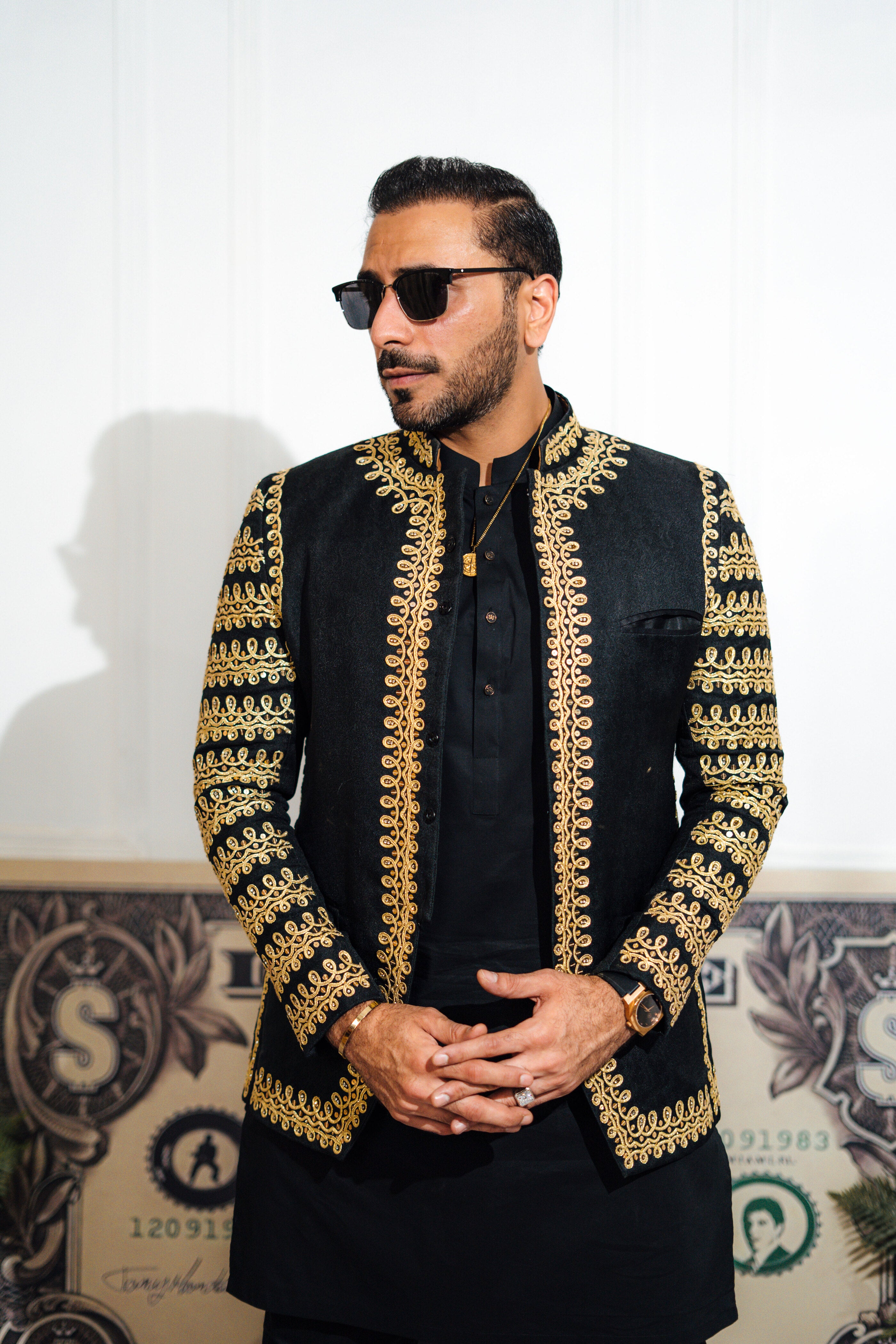 Black Mehndi Prince Coat