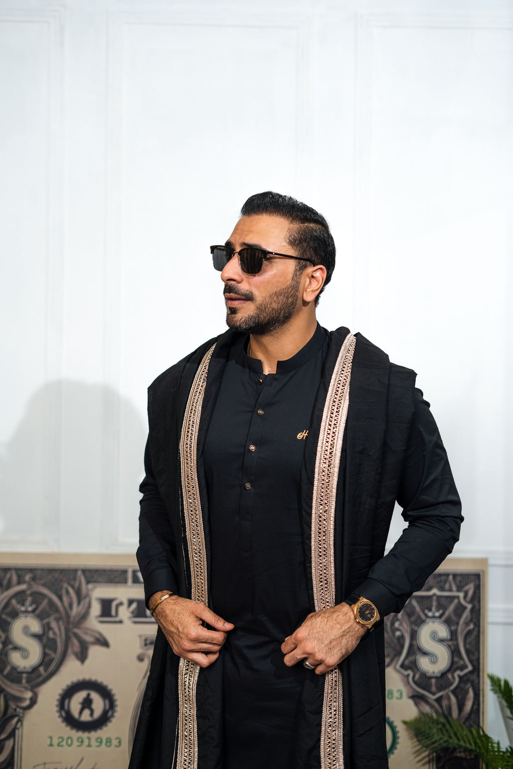 Black Cotton Silk Shawl HumayunAlamgir