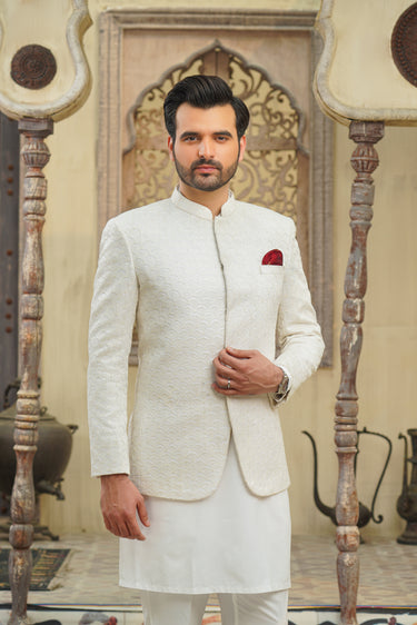 White Diamond Embroidery Prince Coat humyaunalamgir