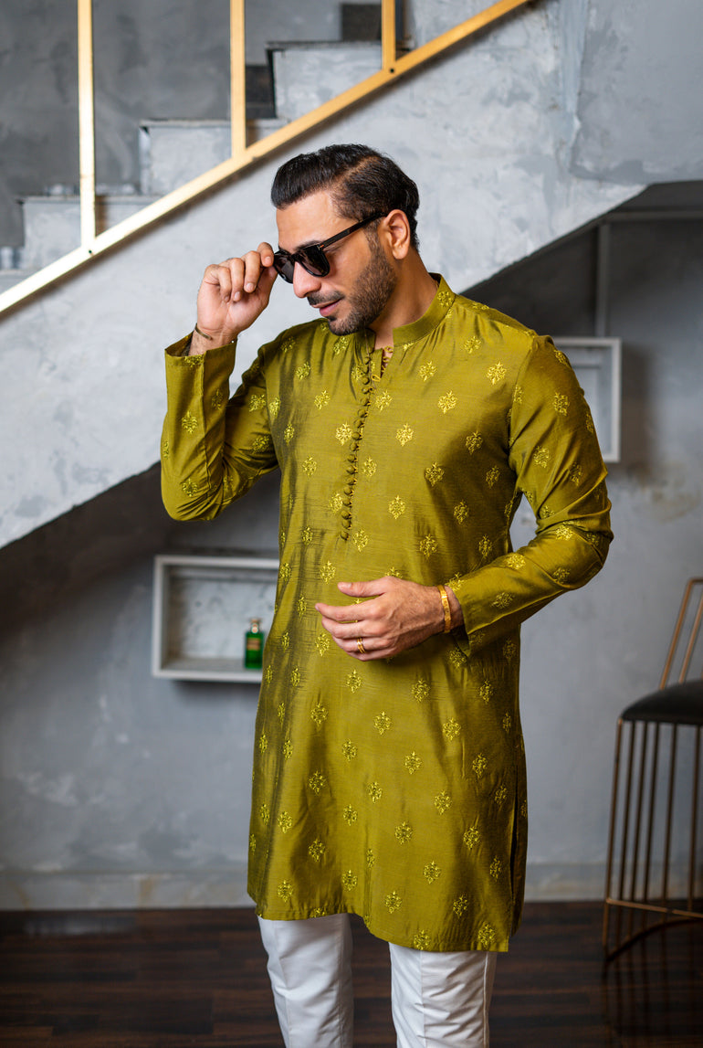 Multi Color Traditional Festive Wear Motifs Readymade Kurta Payjama main image 1