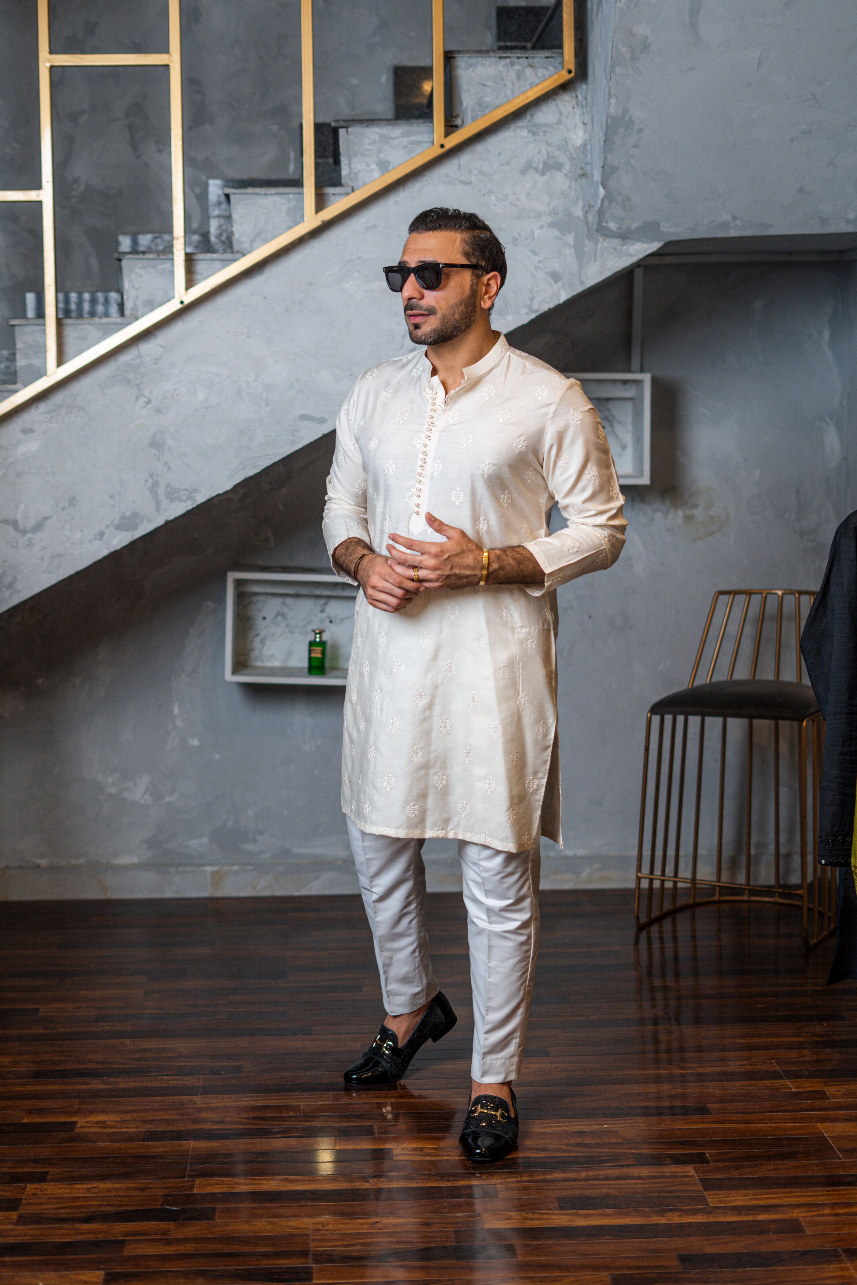 Ivory Embossed Kurta Pajama HumayunAlamgir S
