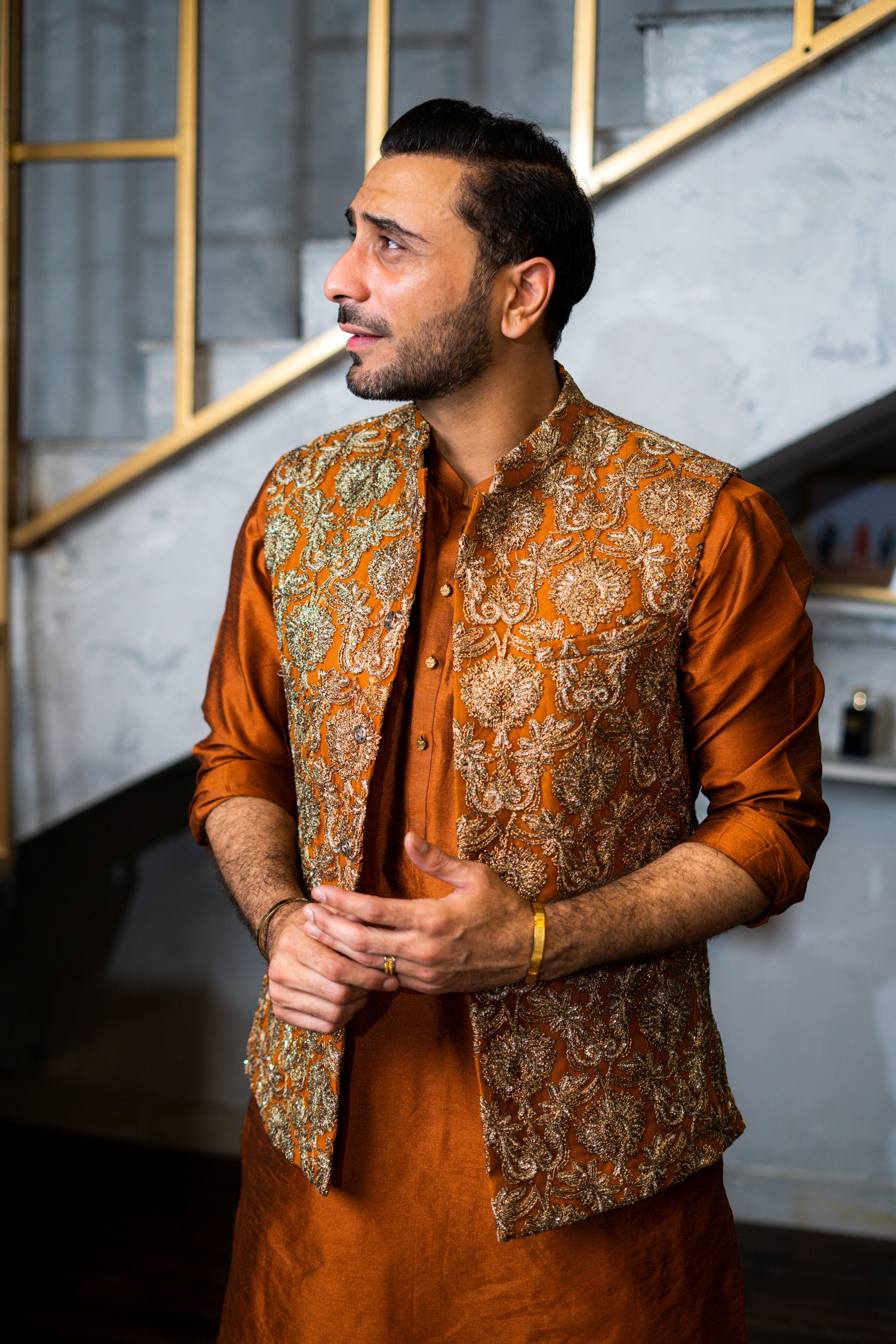 Rust Color Pj Rust Raw Silk Kurta Pajama – Humayunalamgir