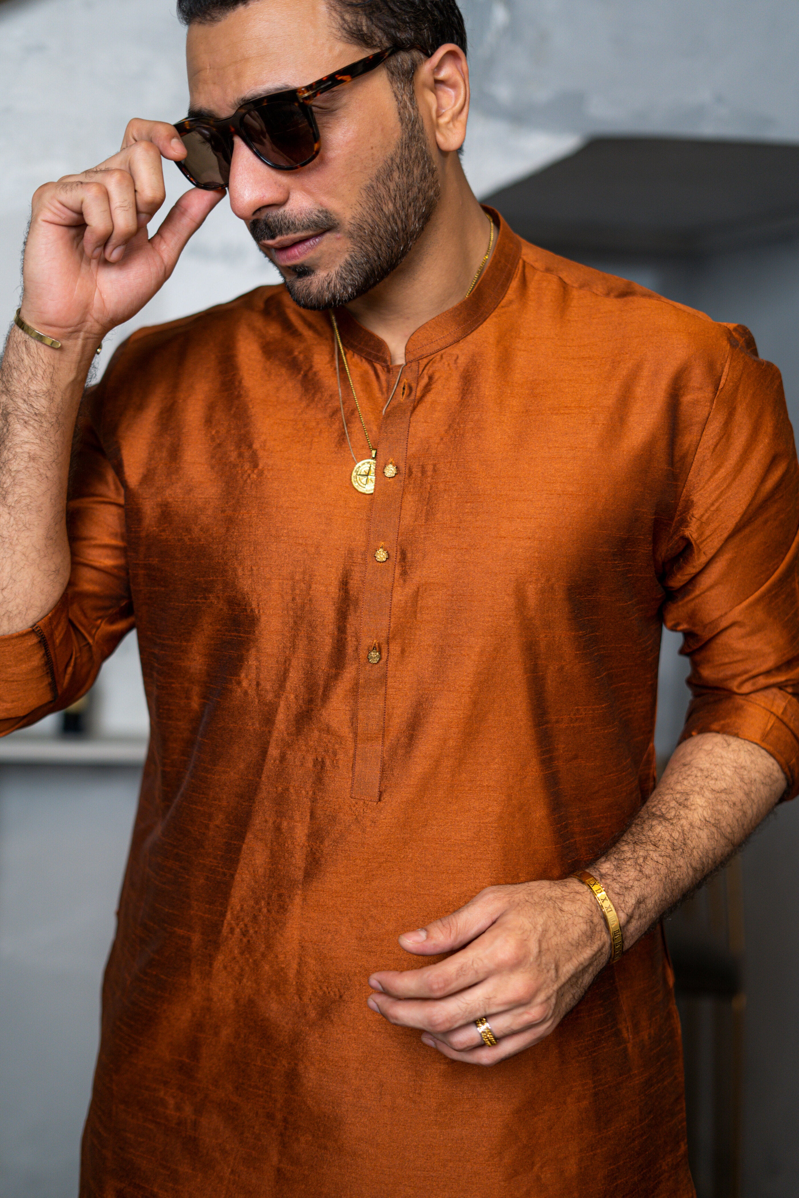 Rust Raw Silk Kurta Pajama HumayunAlamgir
