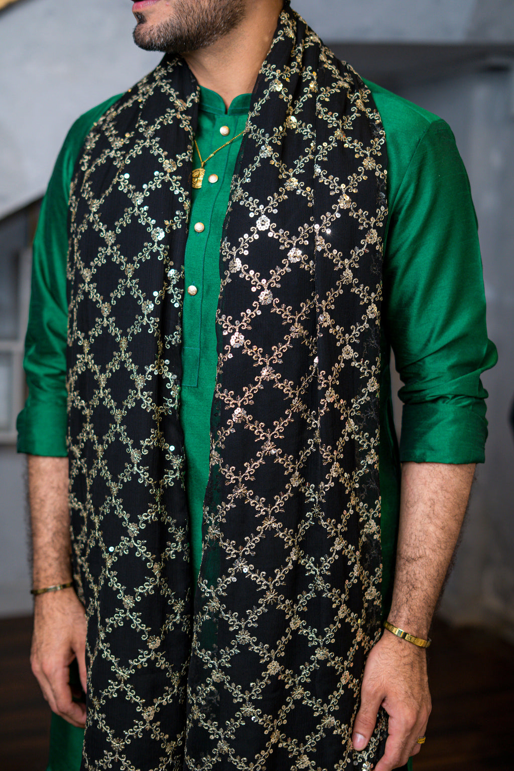 Bottle Green Silk Kurta Pajama HumayunAlamgir