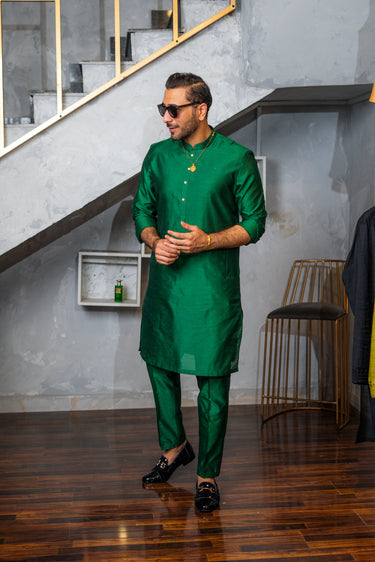 Bottle Green Silk Kurta Pajama