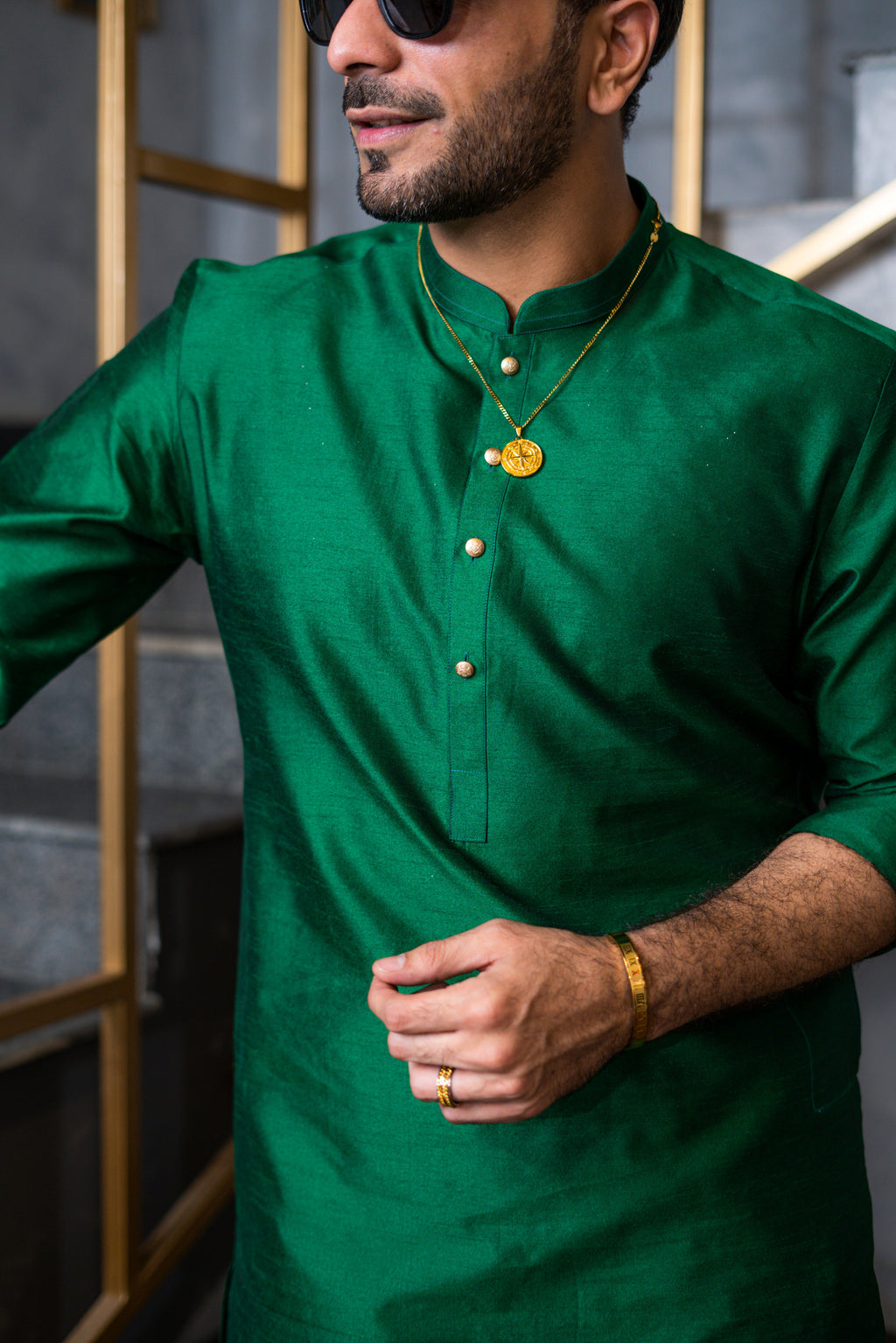 Bottle Green Silk Kurta Pajama HumayunAlamgir