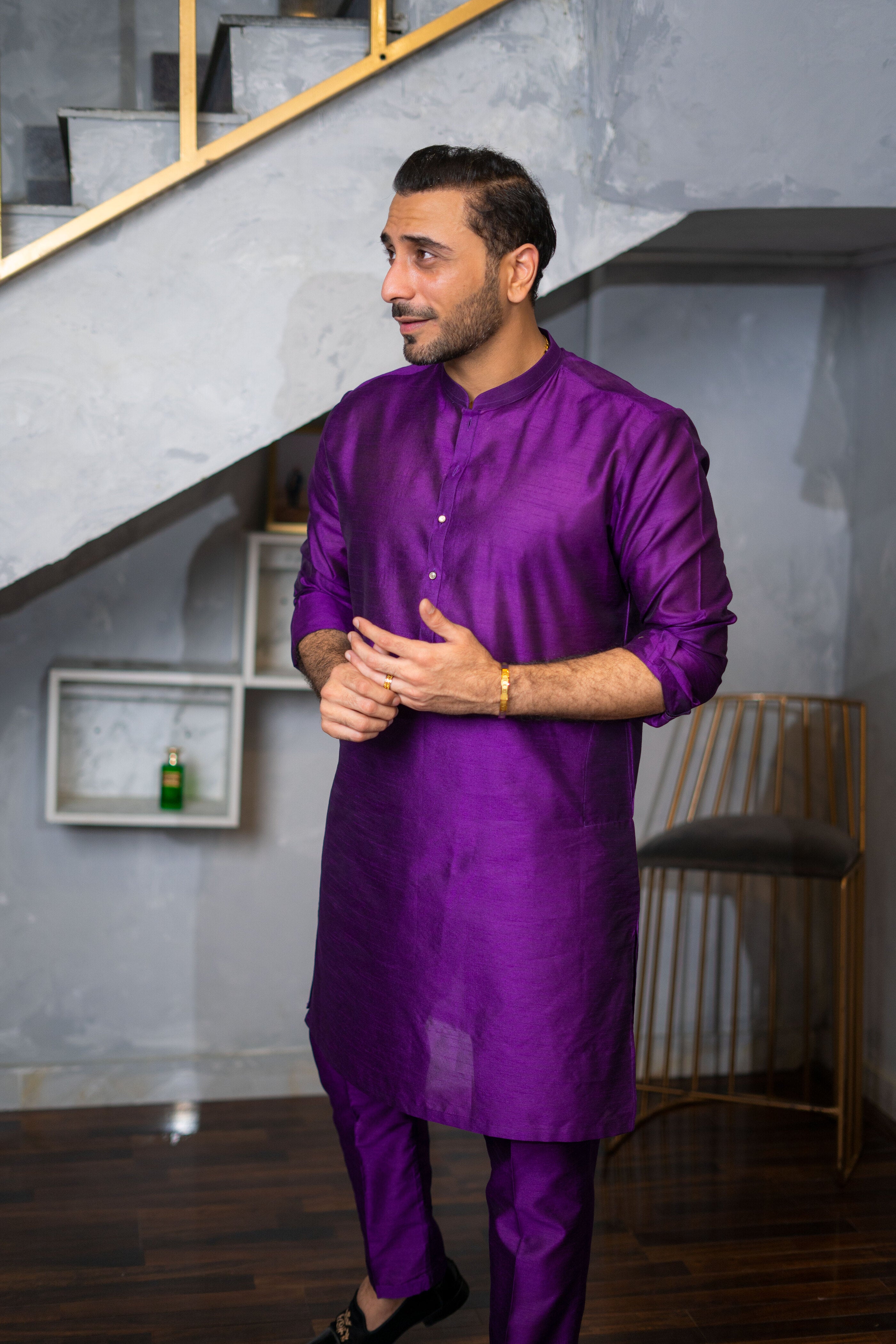 Purple Raw Silk Kurta Pajama HumayunAlamgir