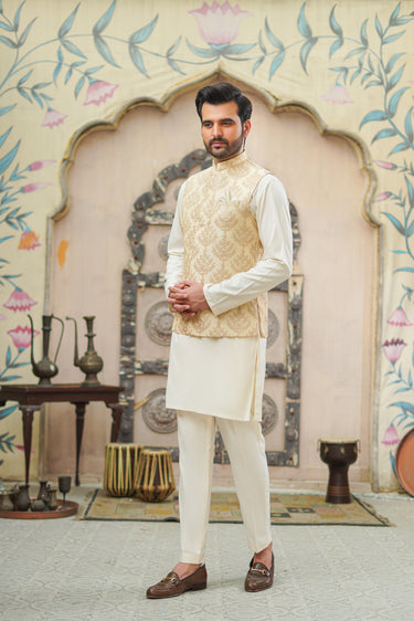 BEIGE EMBROIDED WAIST COAT Waist Coats HumayunAlamgir S Waist Coat