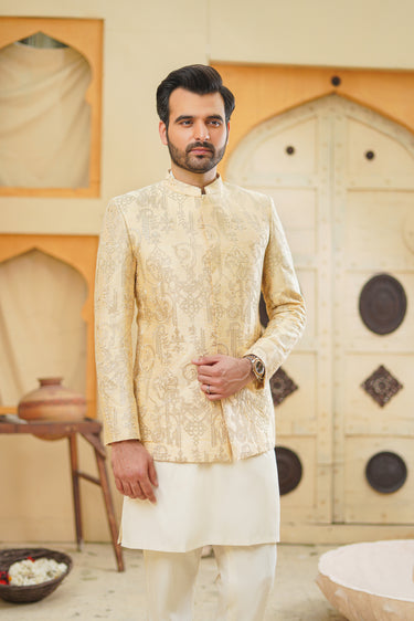 Embellish Self Sequence Prince Coat humyaunalamgir