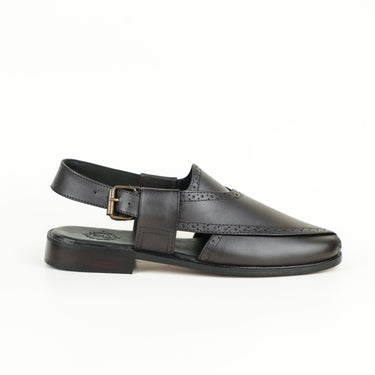 BROWN LEATHER BROKE PESHAWARI SANDAL SLIDES-SLIPONS humayaunalamgir