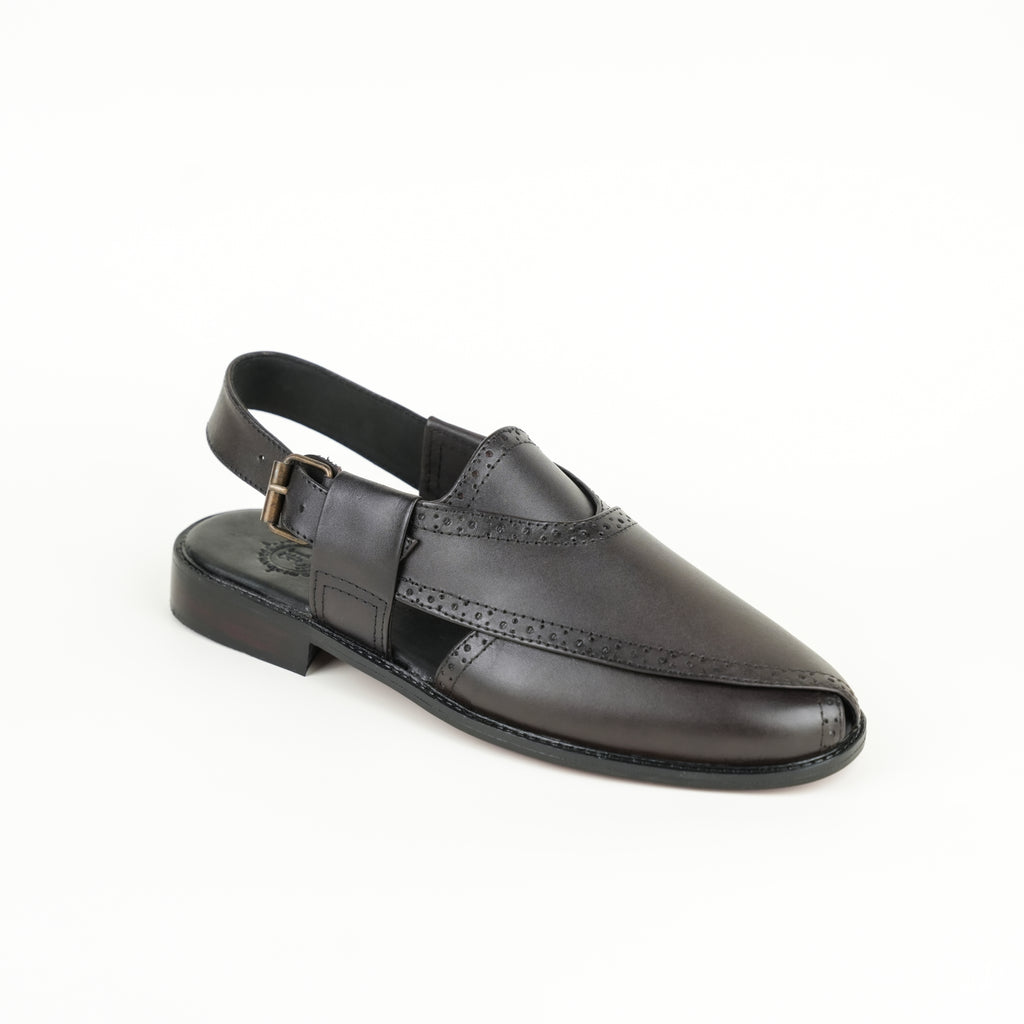 BROWN LEATHER BROKE PESHAWARI SANDAL SLIDES-SLIPONS humayaunalamgir