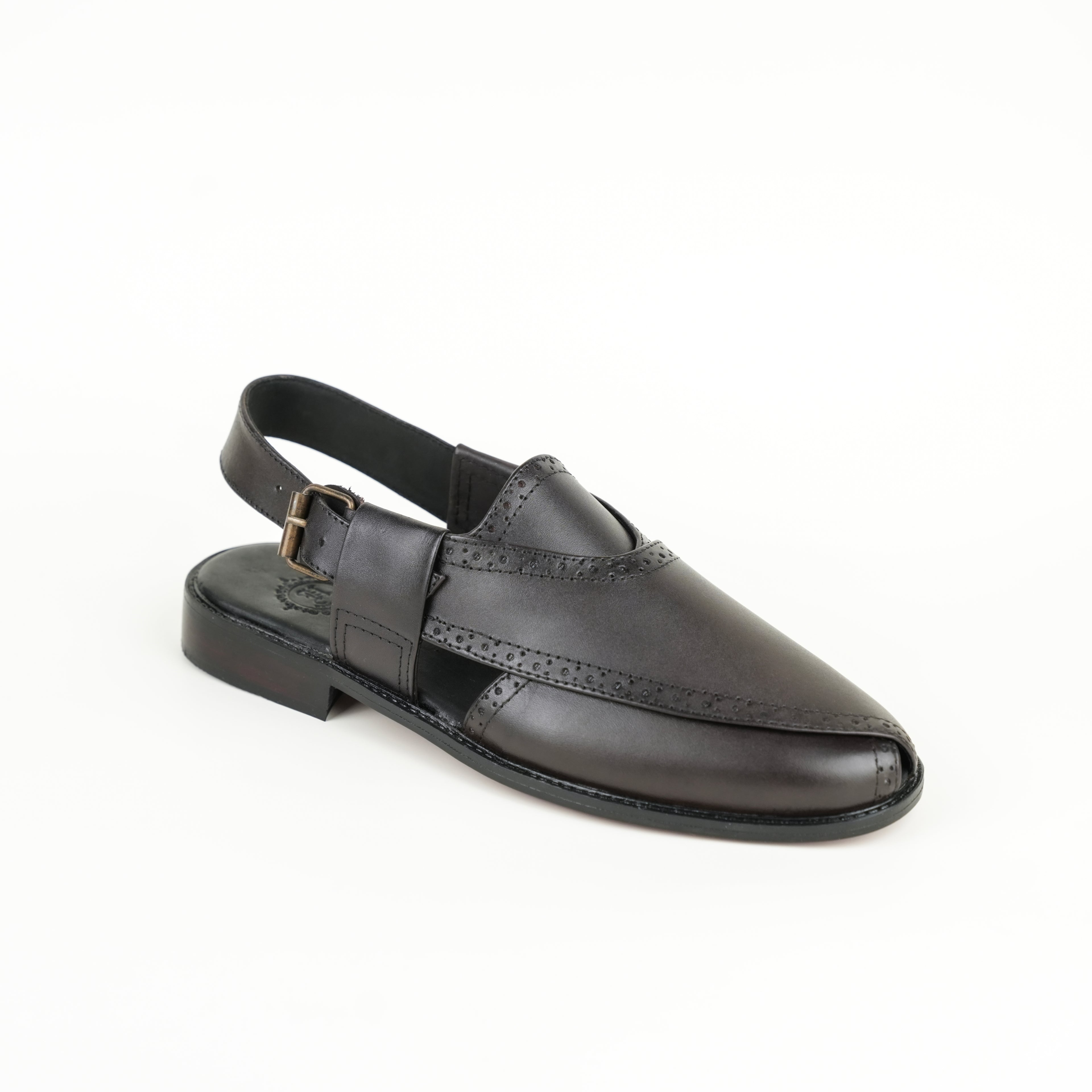 BROWN LEATHER BROKE PESHAWARI SANDAL SLIDES-SLIPONS humayaunalamgir