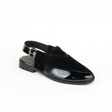 BLACK VELVET SHINY PATTERN PESHAWARI SANDAL SLIDES-SLIPONS humayaunalamgir
