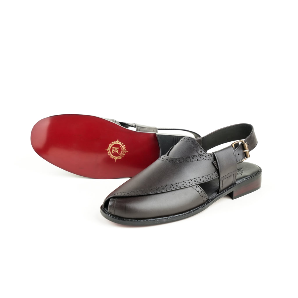 BROWN LEATHER BROKE PESHAWARI SANDAL SLIDES-SLIPONS humayaunalamgir