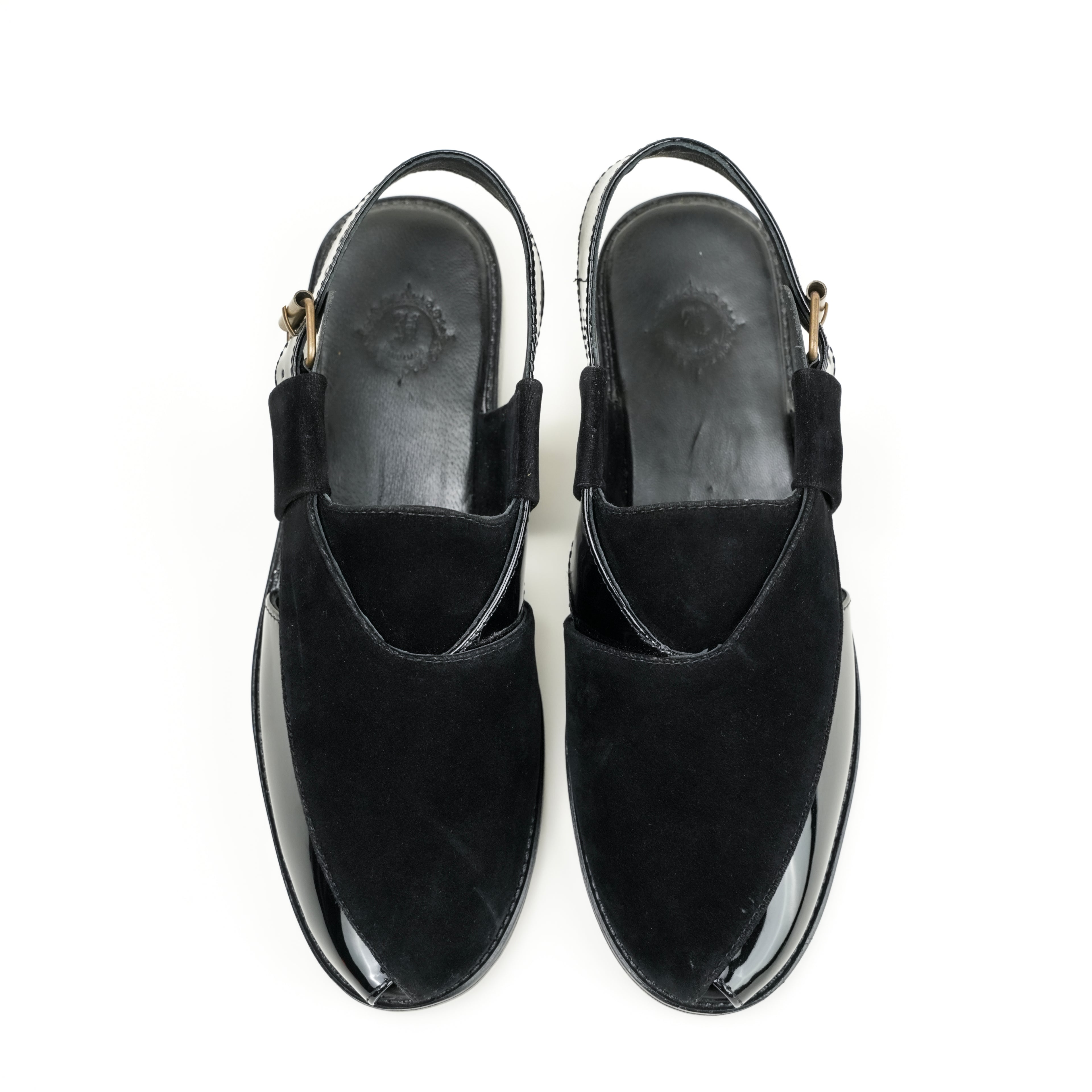 BLACK VELVET SHINY PATTERN PESHAWARI SANDAL SLIDES-SLIPONS humayaunalamgir