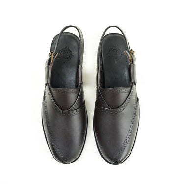 BROWN LEATHER BROKE PESHAWARI SANDAL SLIDES-SLIPONS humayaunalamgir