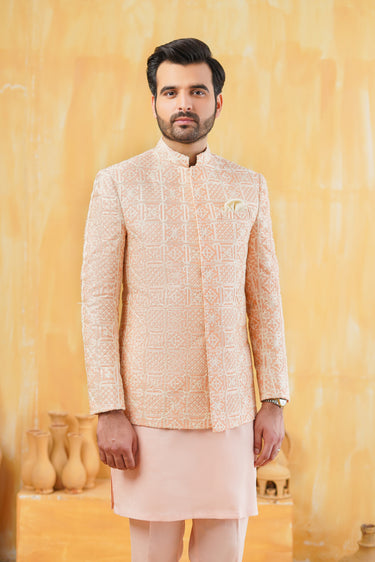 Light Peach Embellish Prince Coat humyaunalamgir