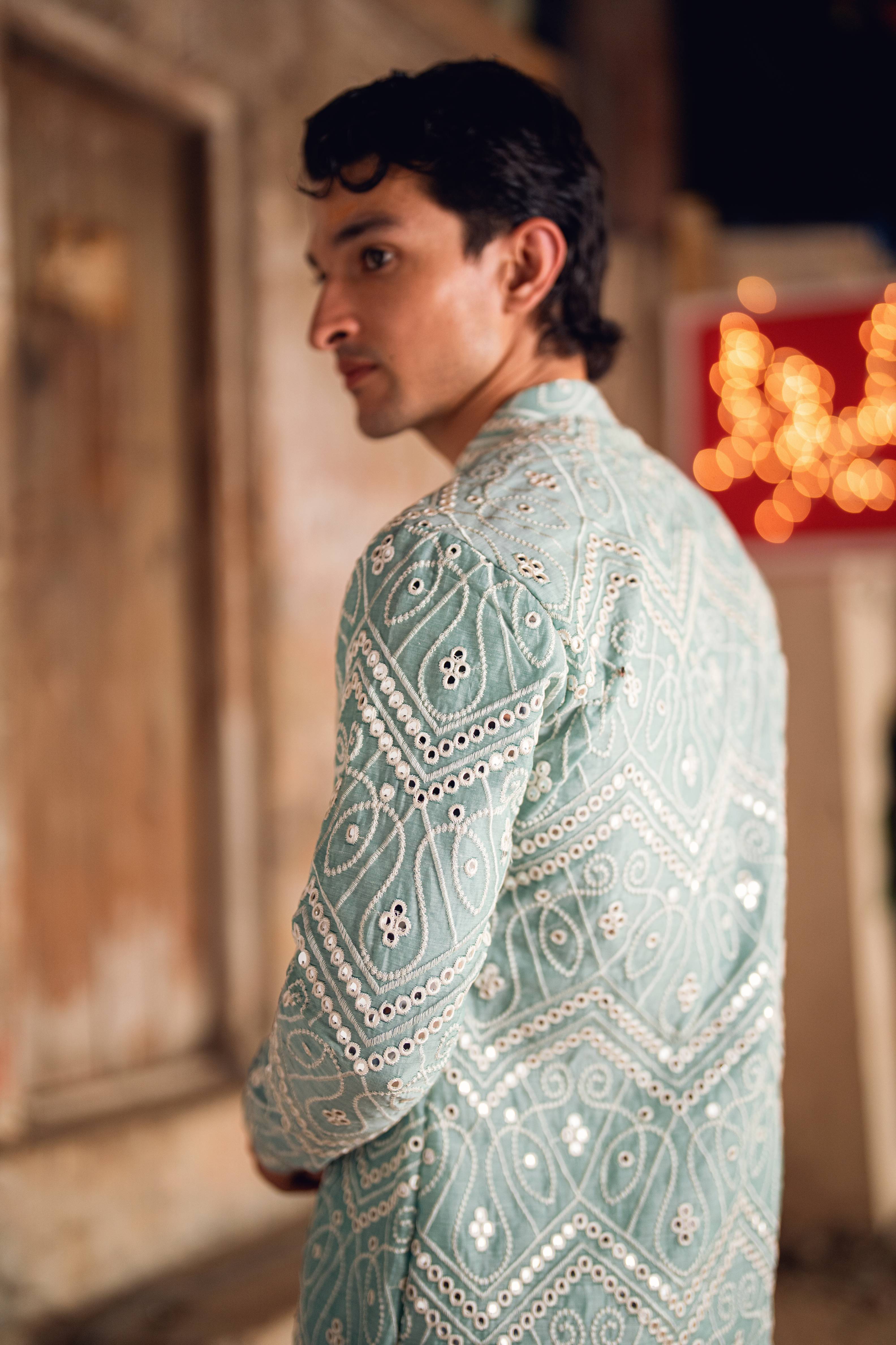 NAQOOSH – MINT GREEN KURTA PAJAMA Humayunalamgir