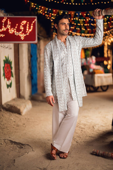AMEER – LIGHT BLUE KURTA PAJAMA Humayunalamgir