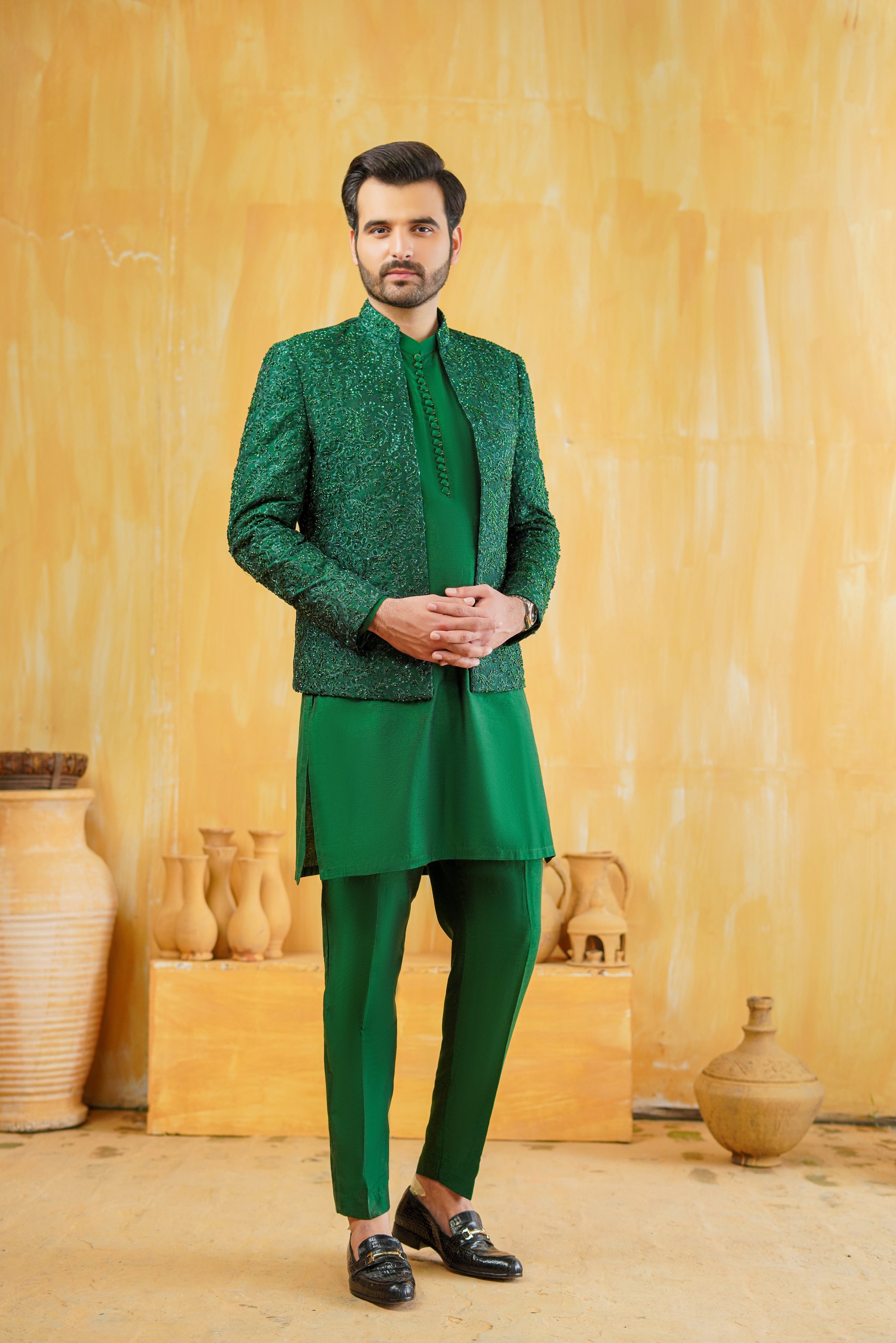 Bottle Green Prince Coat – Humayunalamgir