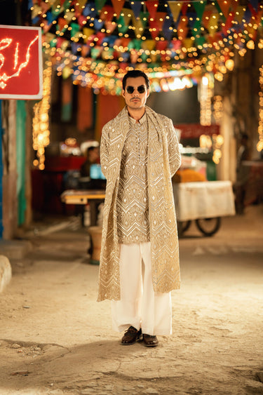 NAQOOSH – BEIGE KURTA PAJAMA Humayunalamgir
