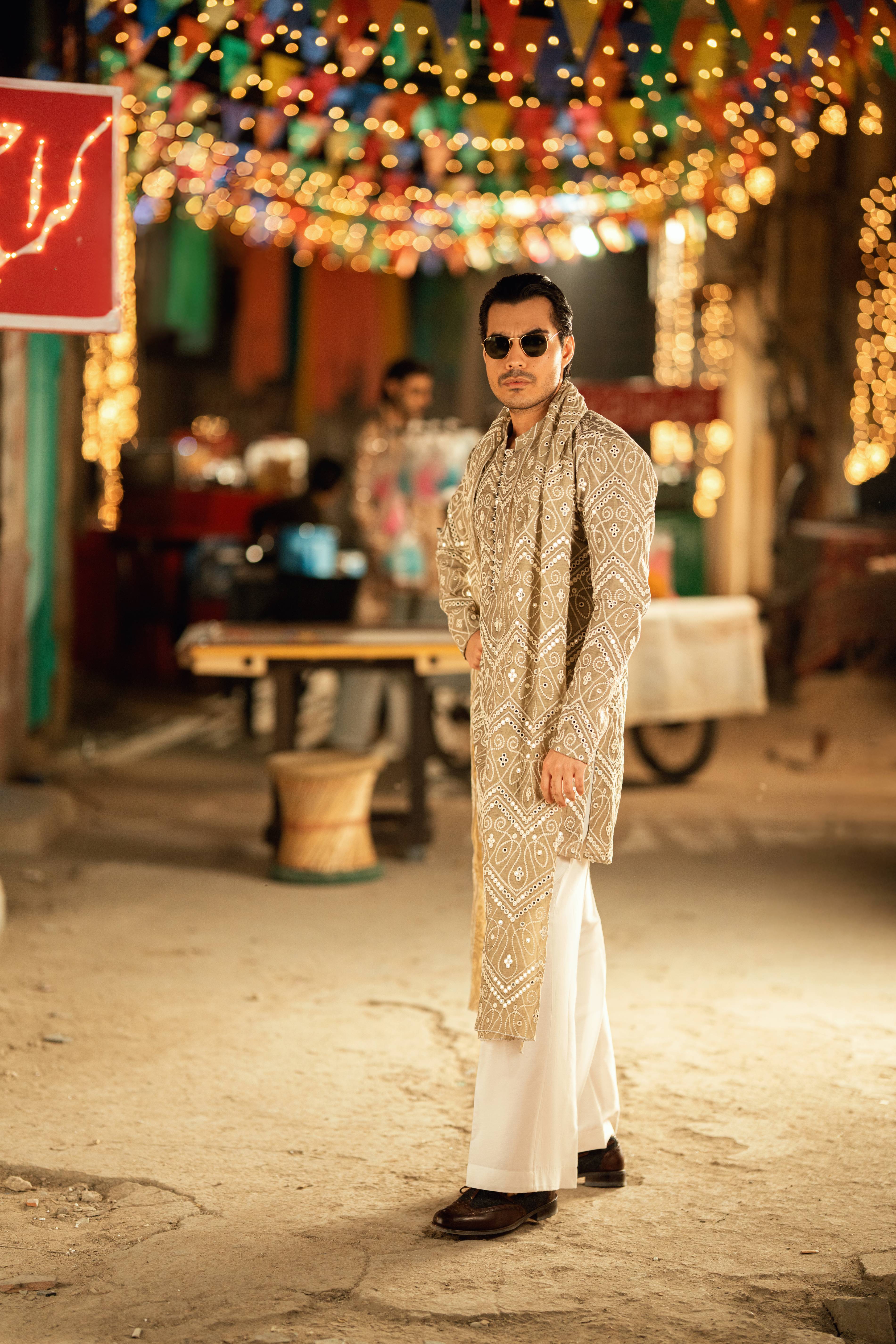 NAQOOSH – BEIGE KURTA PAJAMA Humayunalamgir