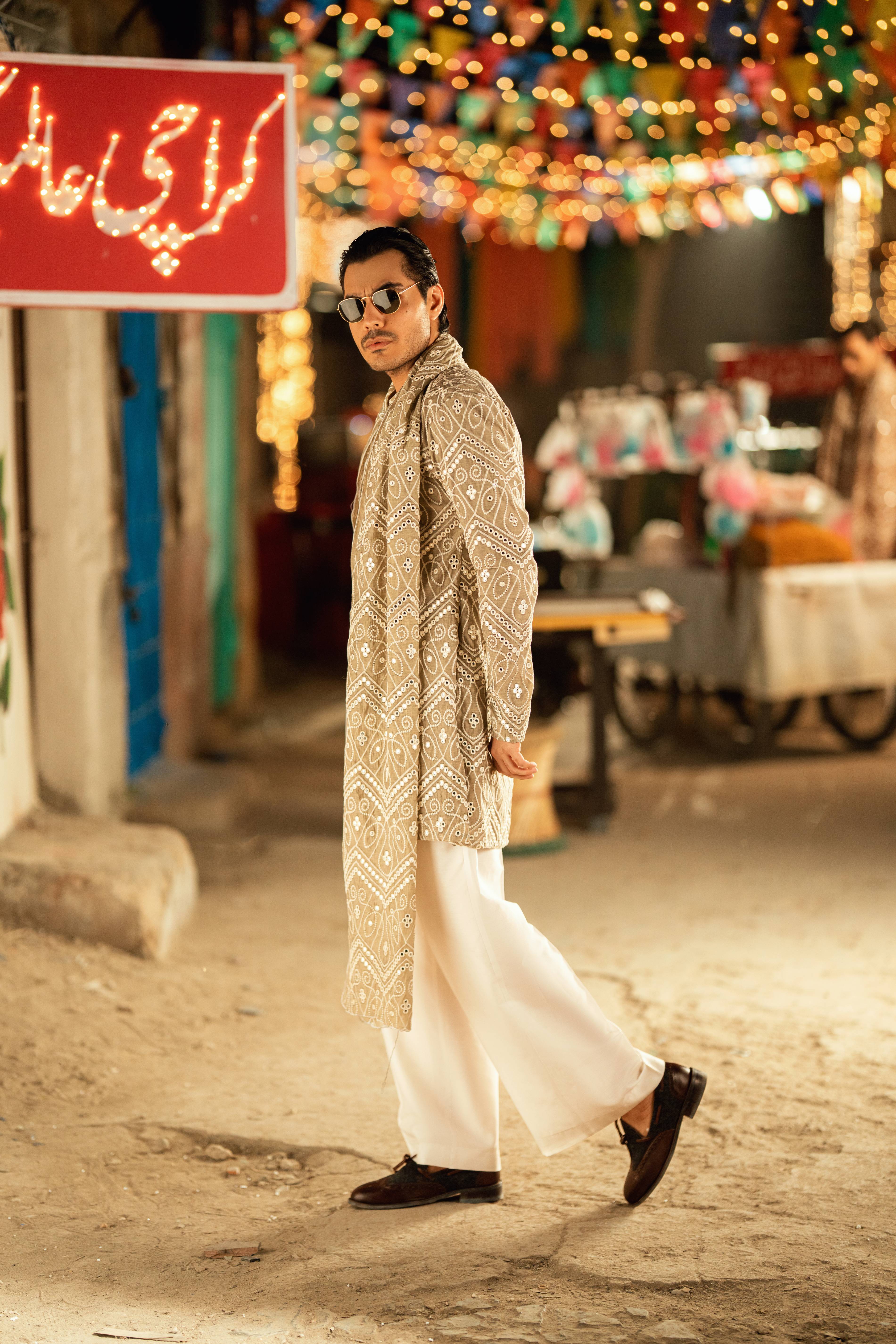 NAQOOSH – BEIGE KURTA PAJAMA Humayunalamgir