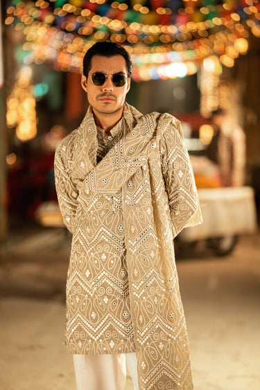 NAQOOSH – BEIGE KURTA PAJAMA Humayunalamgir