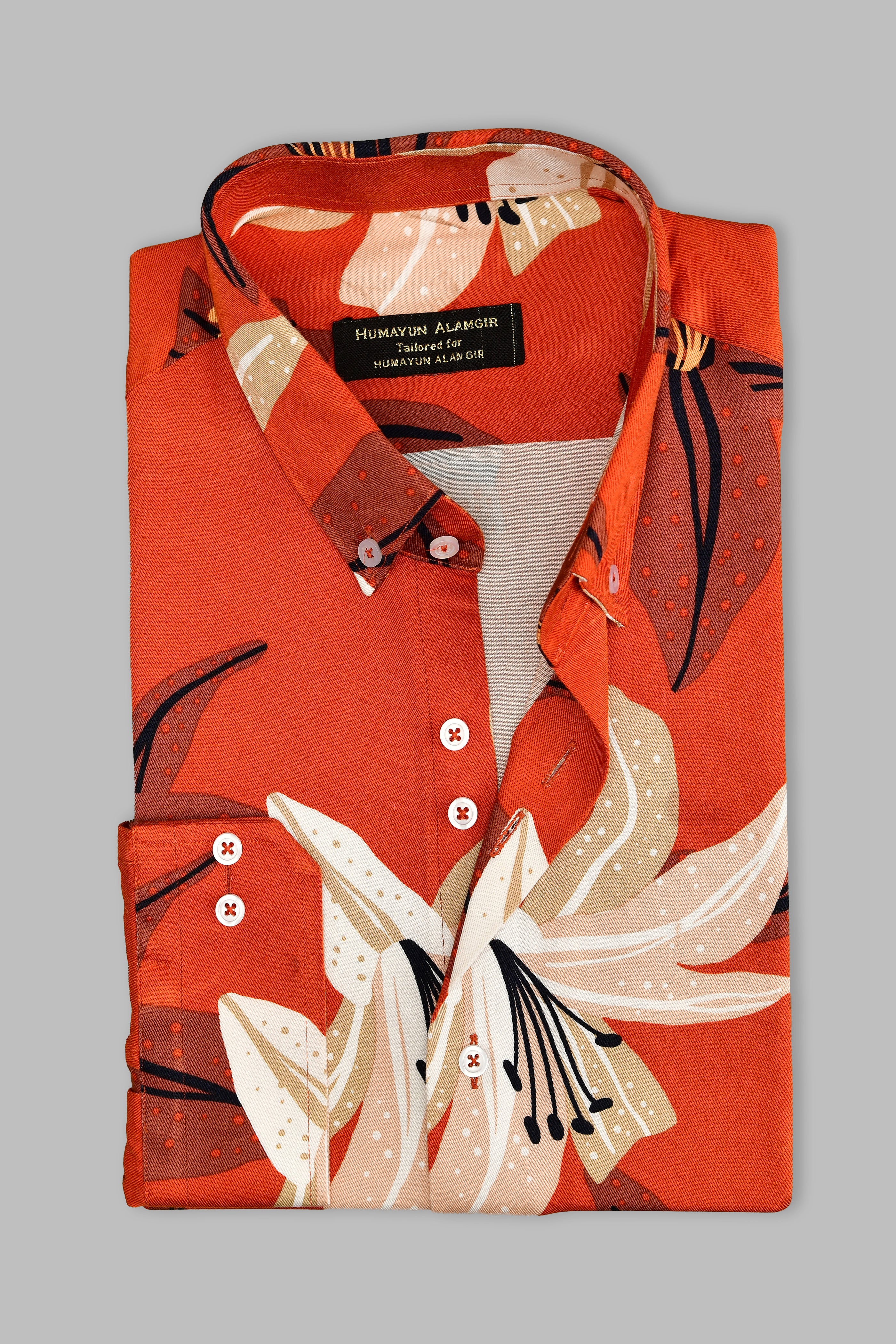 Rust Flower Shirt Semi Formal humyaunalamgir
