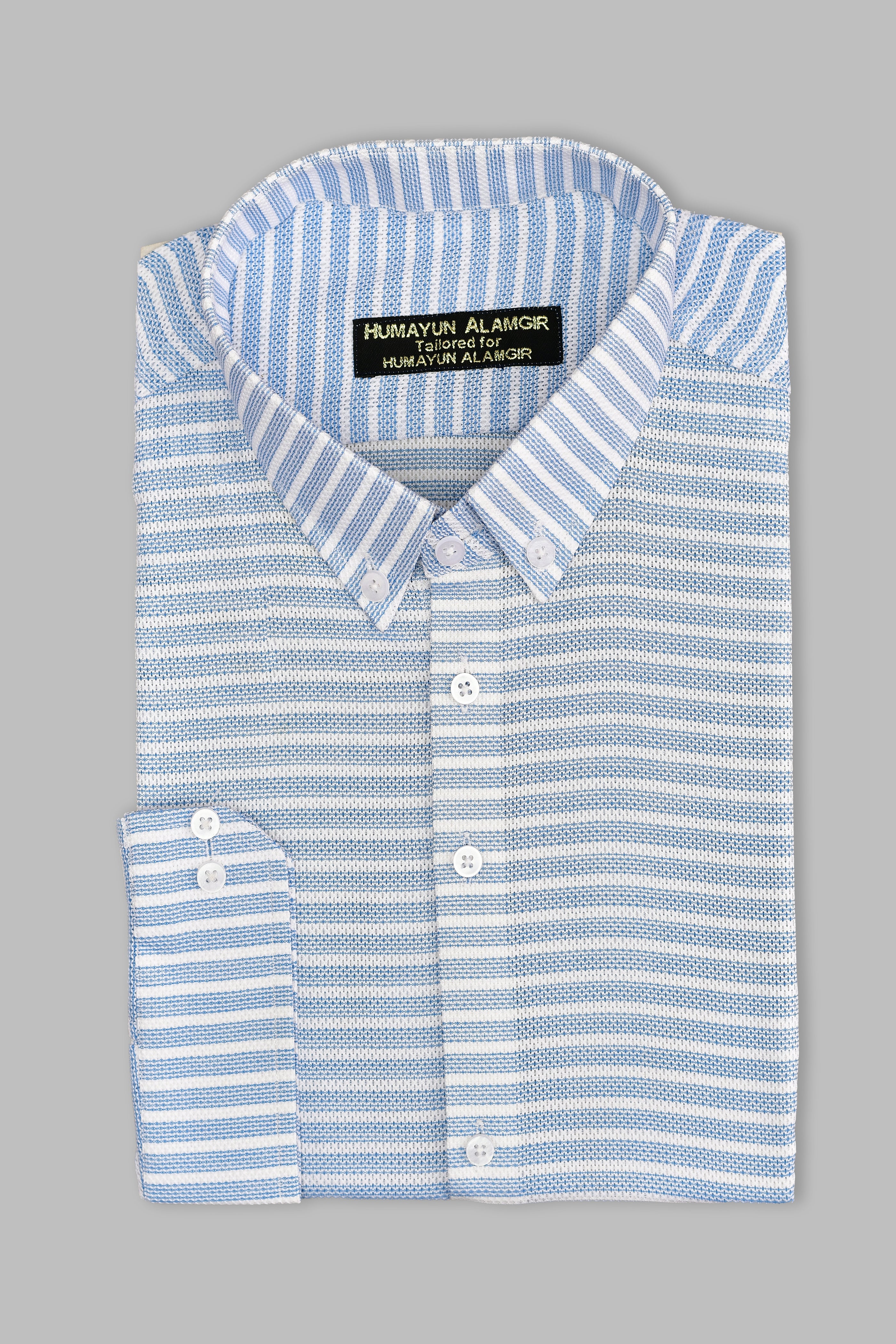 Blue & White Stripe Shirt Semi Formal humyaunalamgir