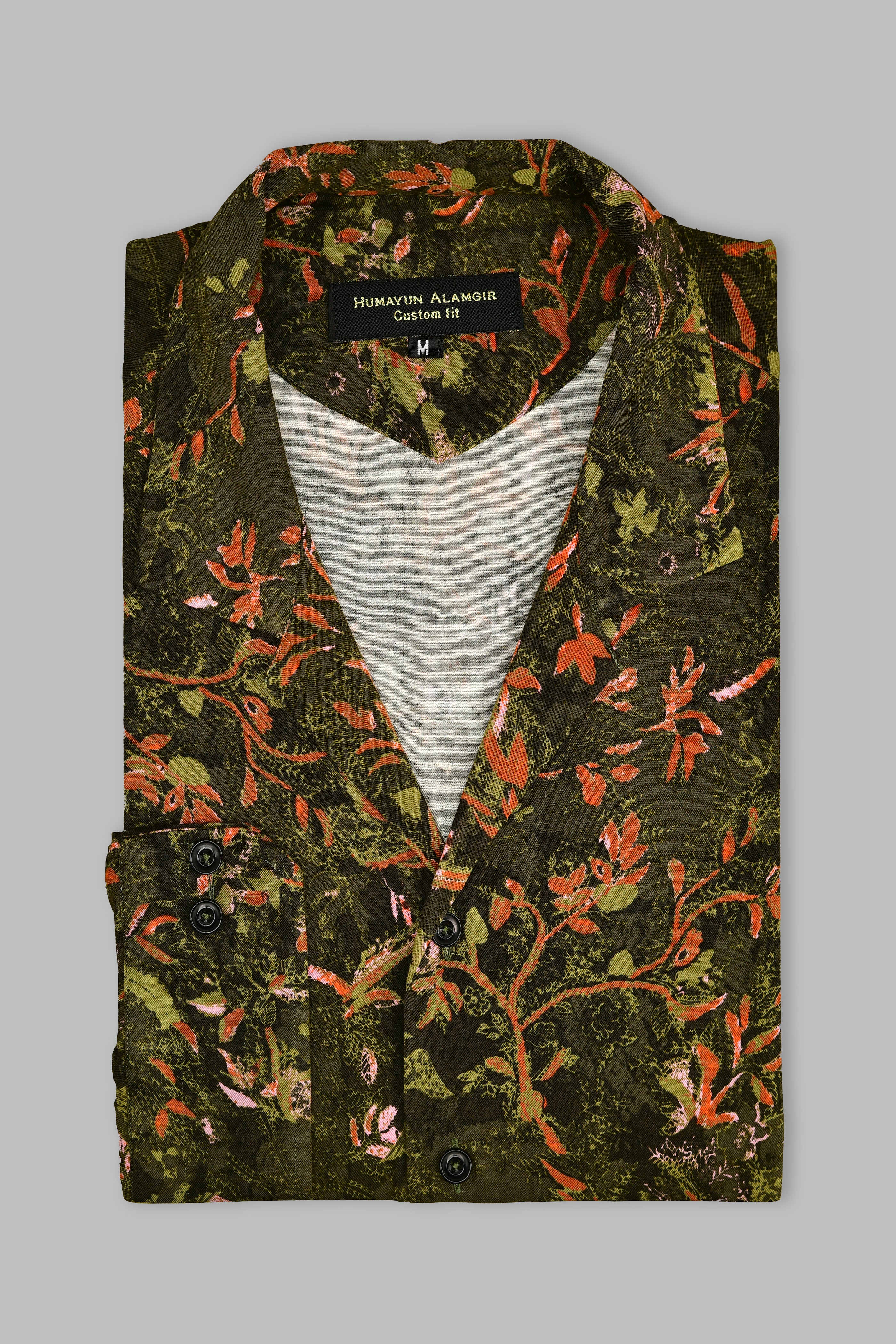 Olive Green Full Sleeves Shirt Semi Formal humyaunalamgir S