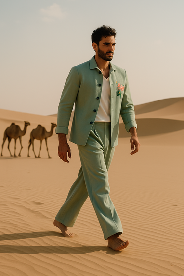 SAGE GREEN FLORAL EMBROIDERED CO-RD SET Casual Humayun Alamgir