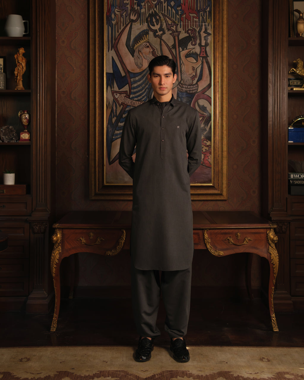 CHARCOAL GREY SELF TEXTURE WASH N WEAR SHALWAR KAMEEZ