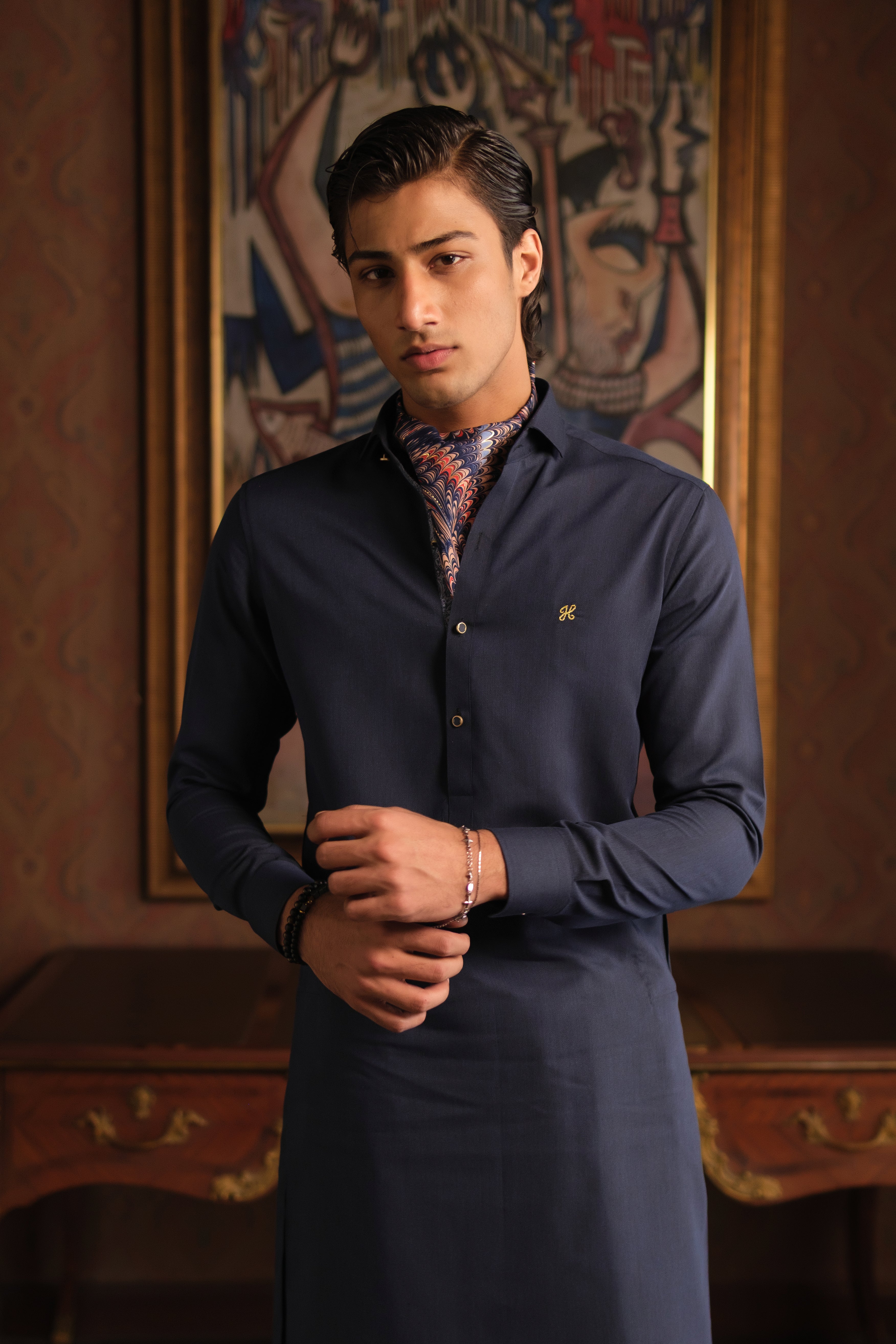 BLUE SELF TEXTURE WASH N WEAR SHALWAR KAMEEZ