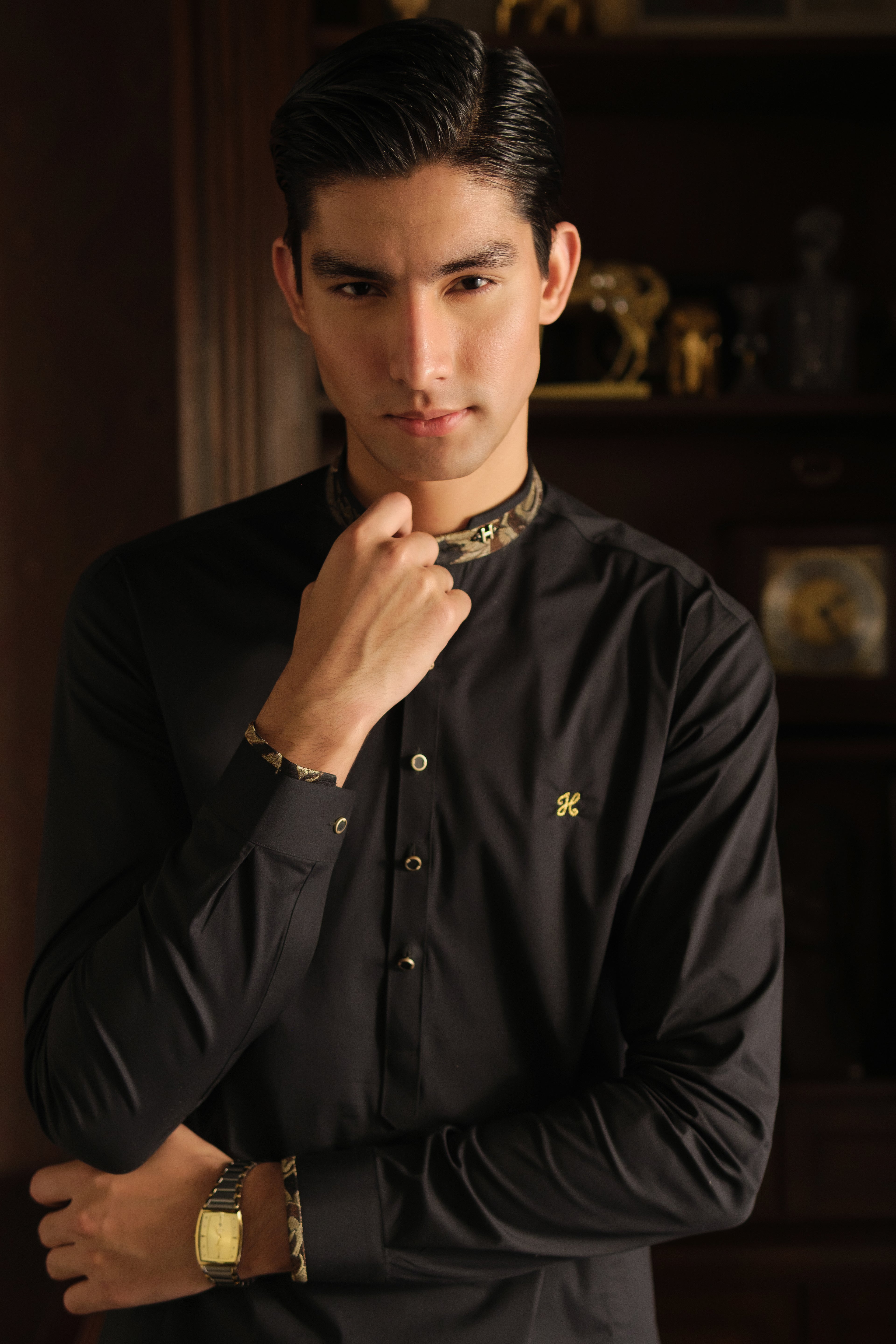 BLACK STRETCHABLE COTTON KURTA PAJAMA