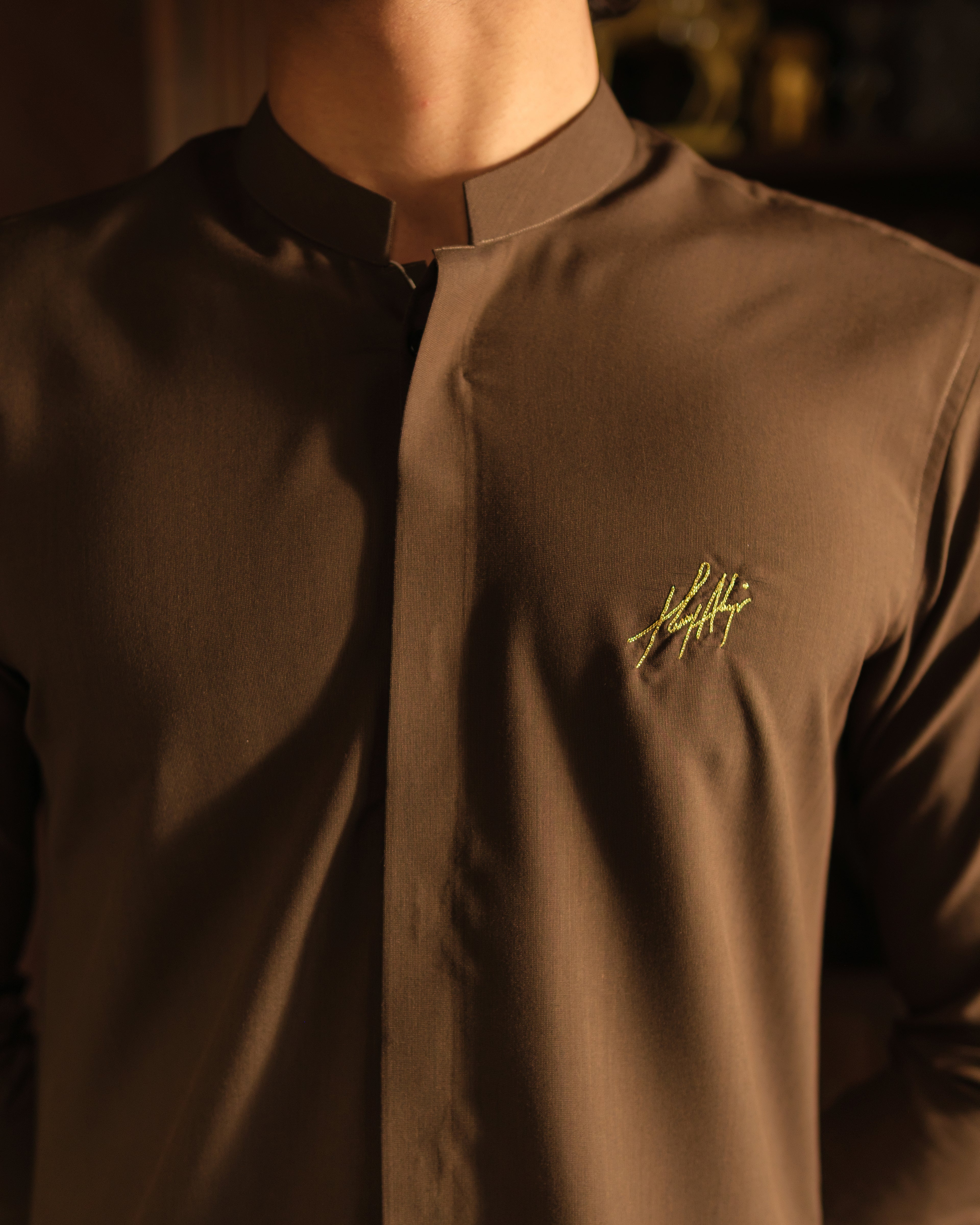 LIGHT BROWN SELF CHAMBRAY WASH N WEAR KURTA PAJAMA