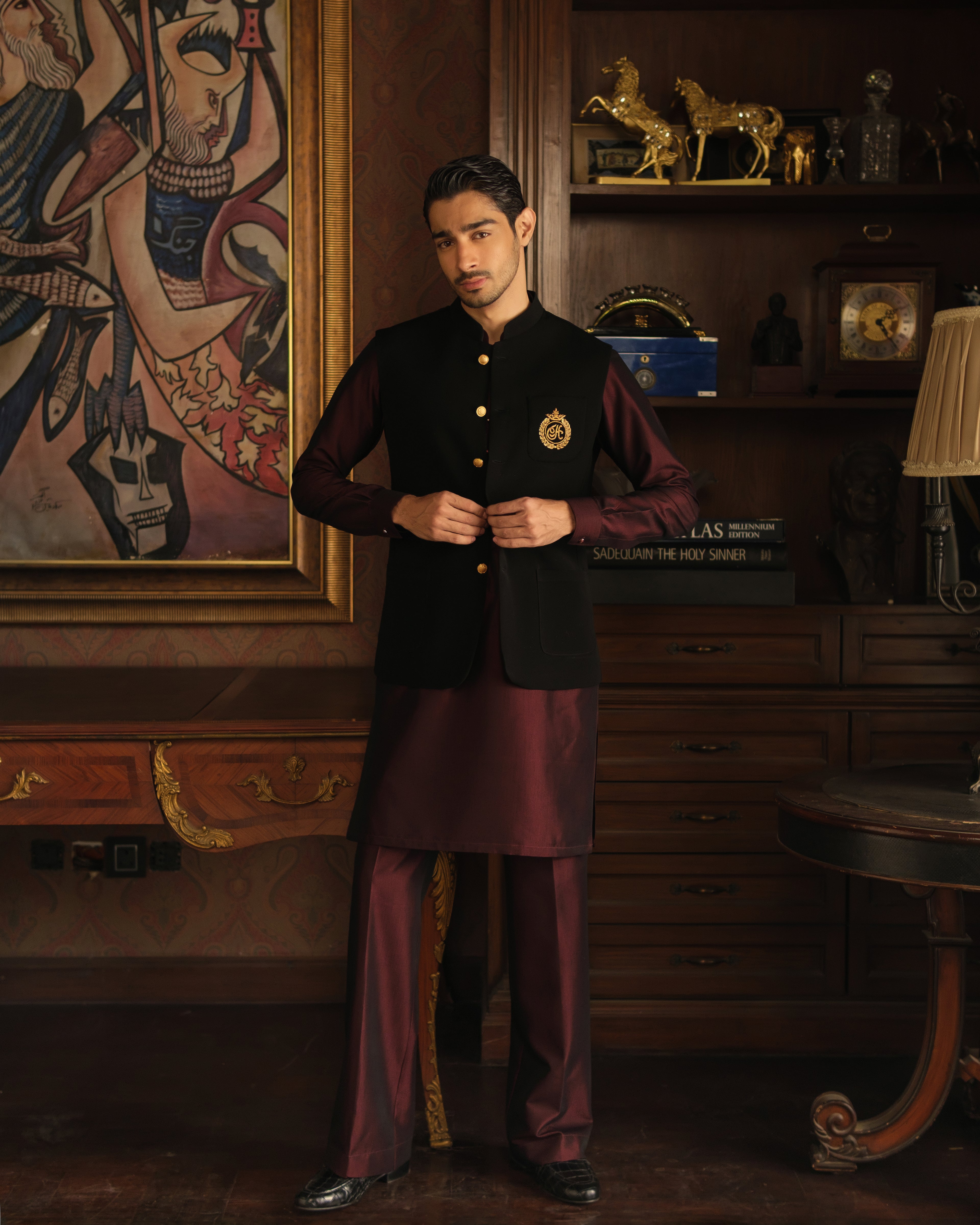 DARK MAROON TWO TONE WASH N WEAR KURTA PAJAMA