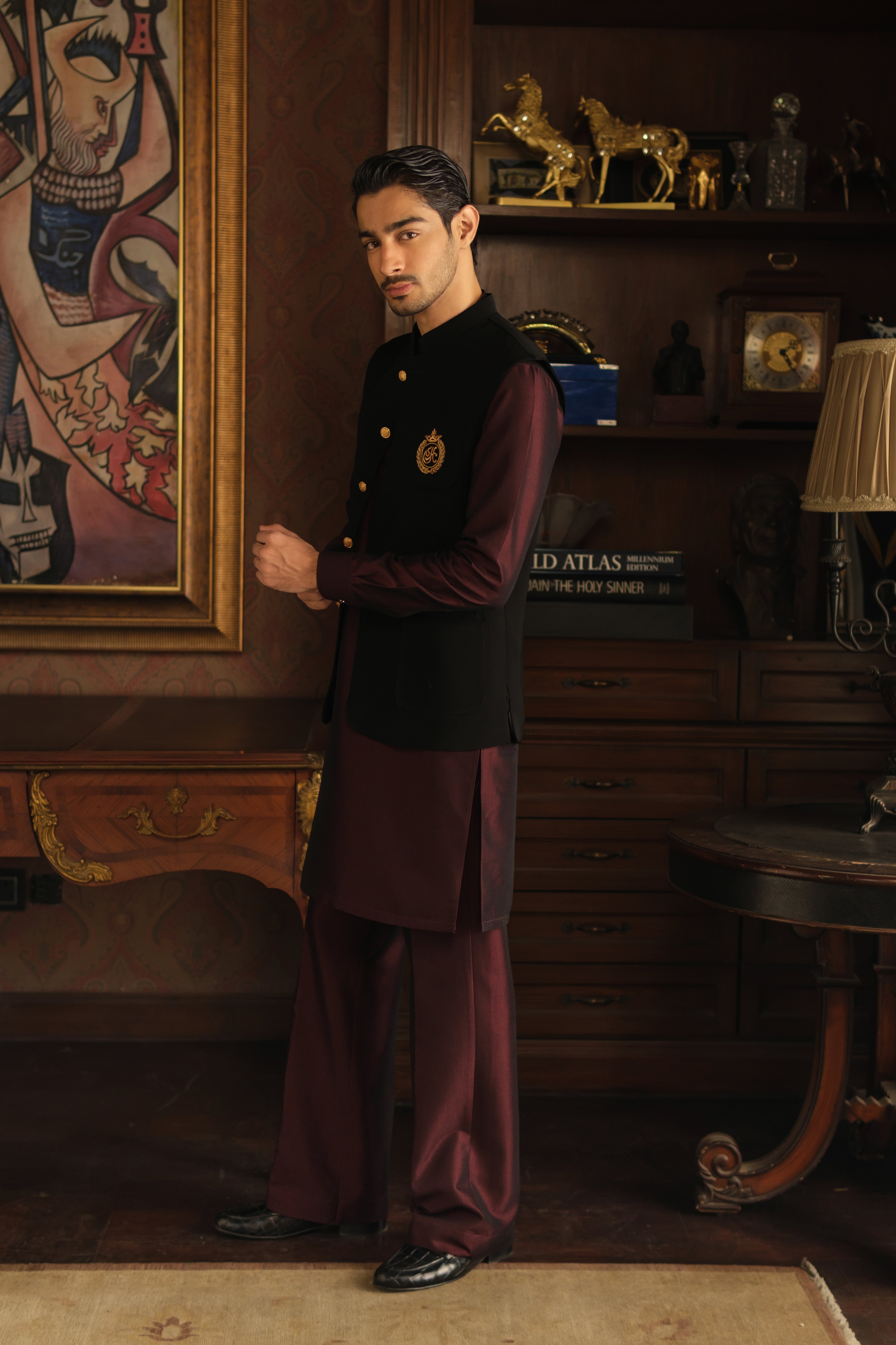 DARK MAROON TWO TONE WASH N WEAR KURTA PAJAMA