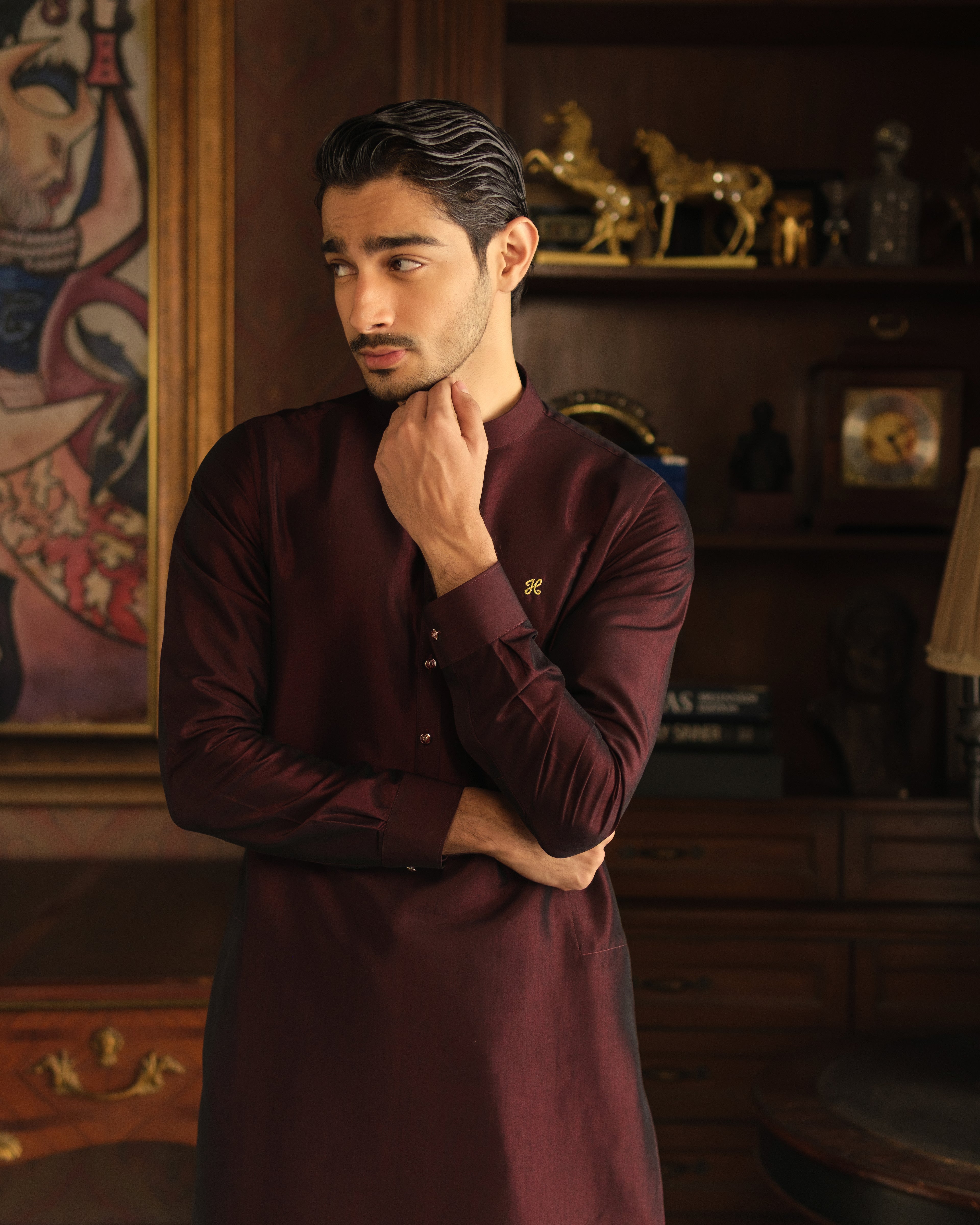DARK MAROON TWO TONE WASH N WEAR KURTA PAJAMA