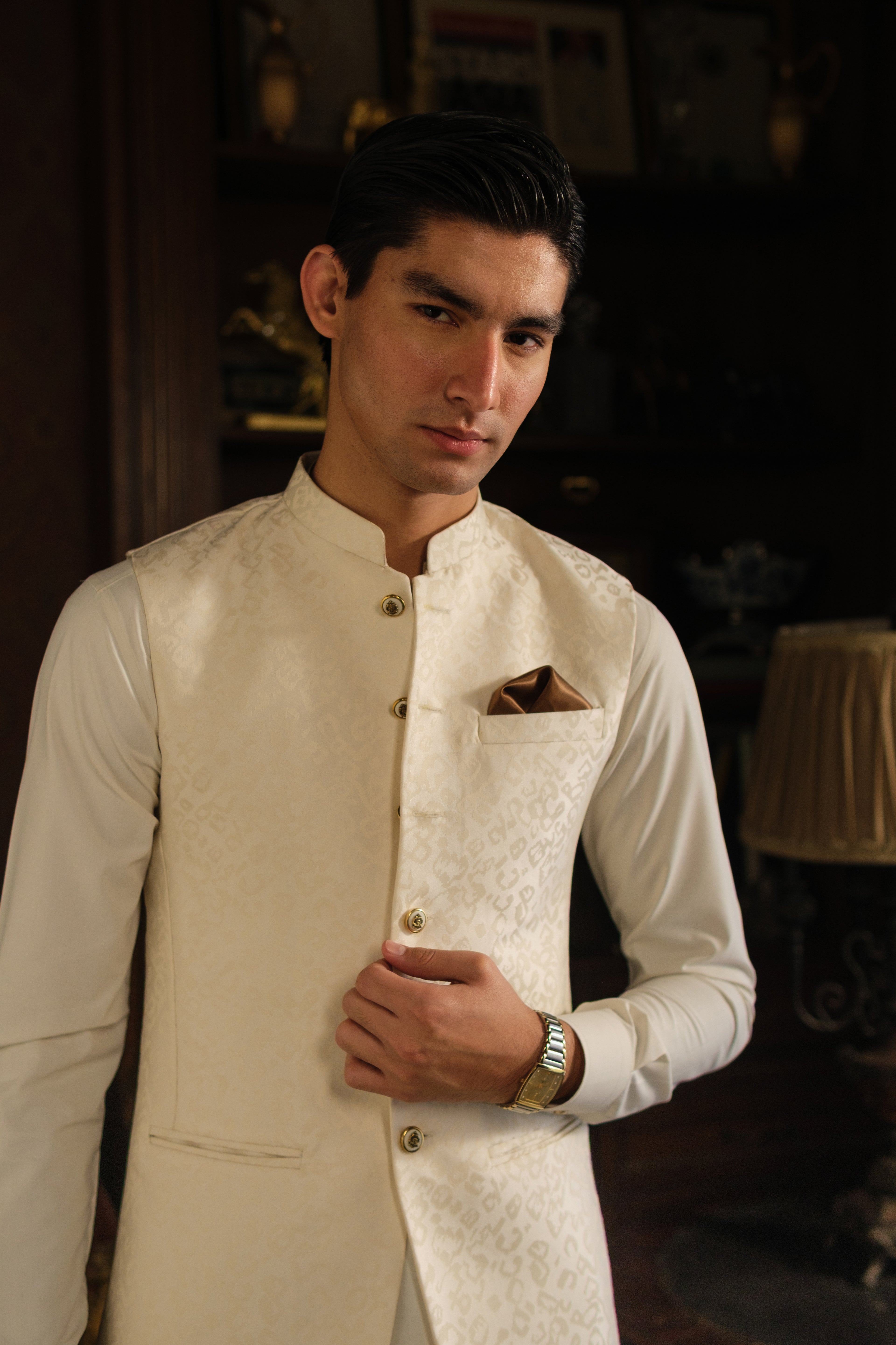 CREAM TOYOBO WASH N WEAR KURTA SHALWAR