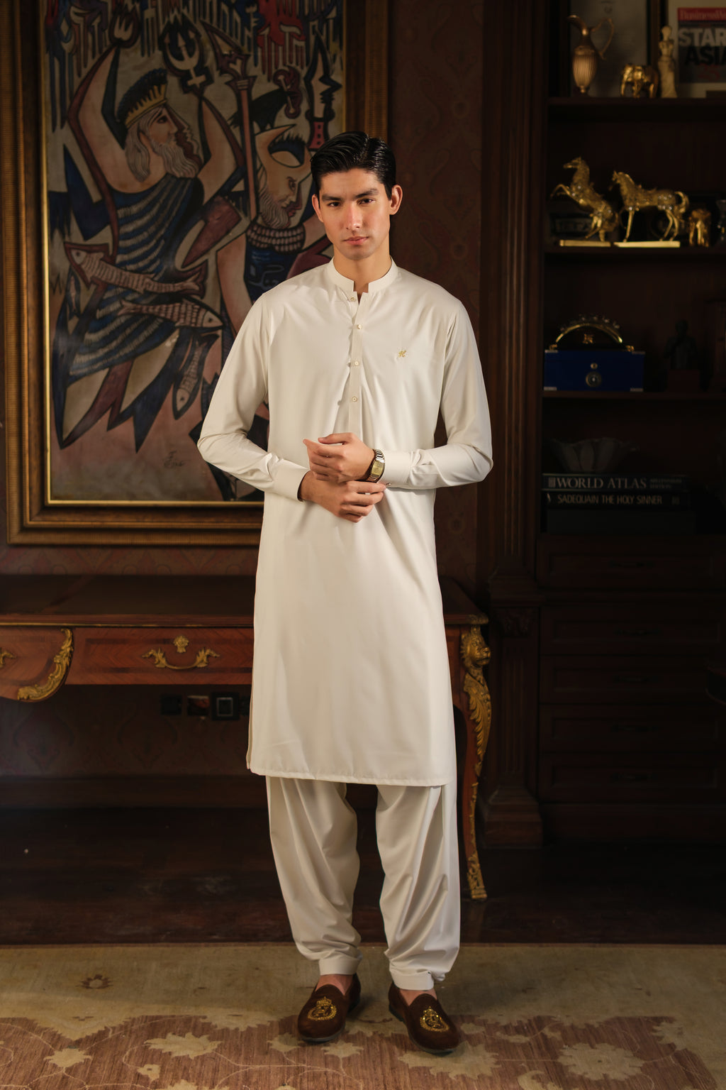 CREAM TOYOBO WASH N WEAR KURTA SHALWAR